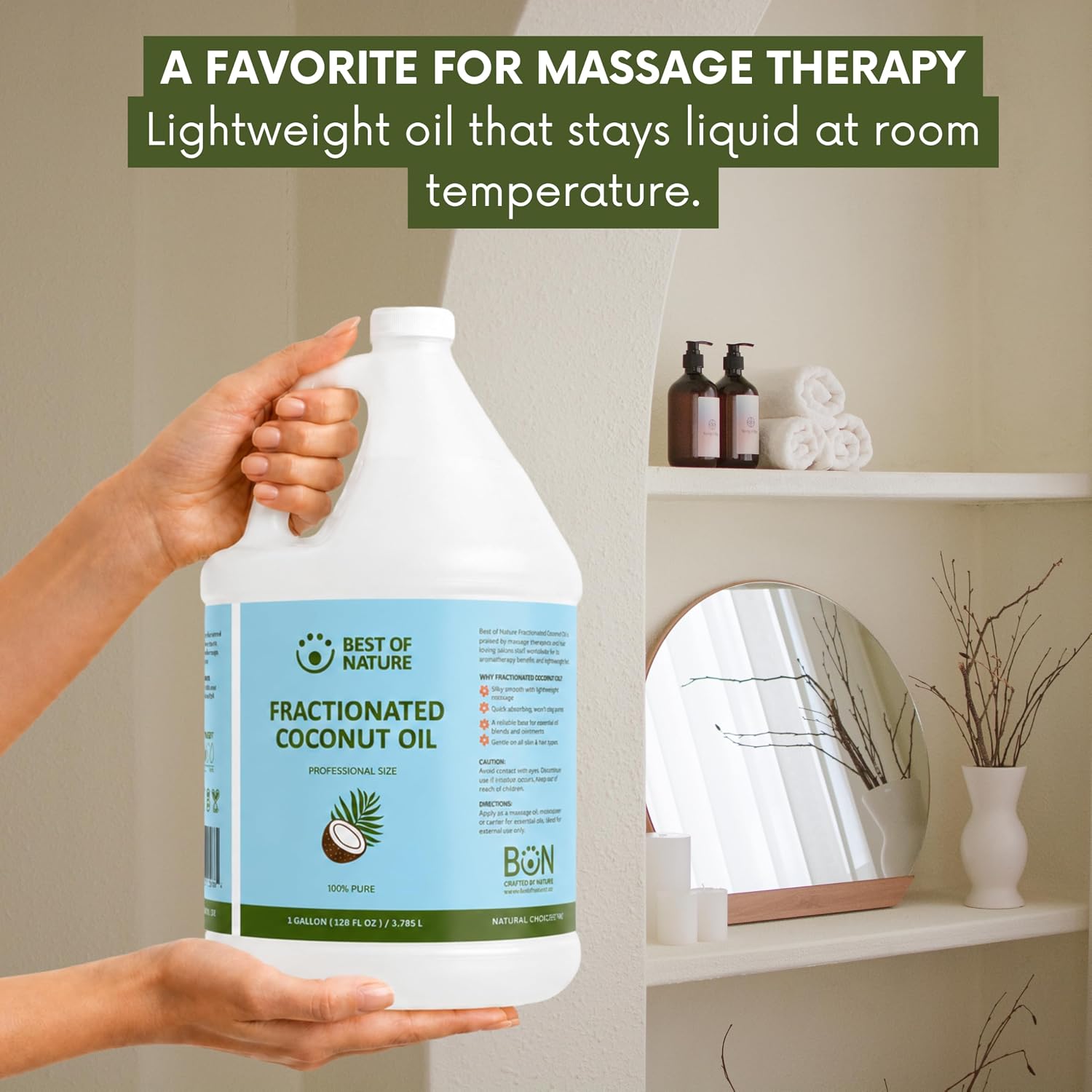 Best of Nature 100% Pure Fractionated Coconut Oil - Natural Massage Oil, Unscented Moisturizer for Men and Women, for Skincare and Hair Care, Carrier for Essential Oils, Half Gallon (64 fl oz) - Image 8