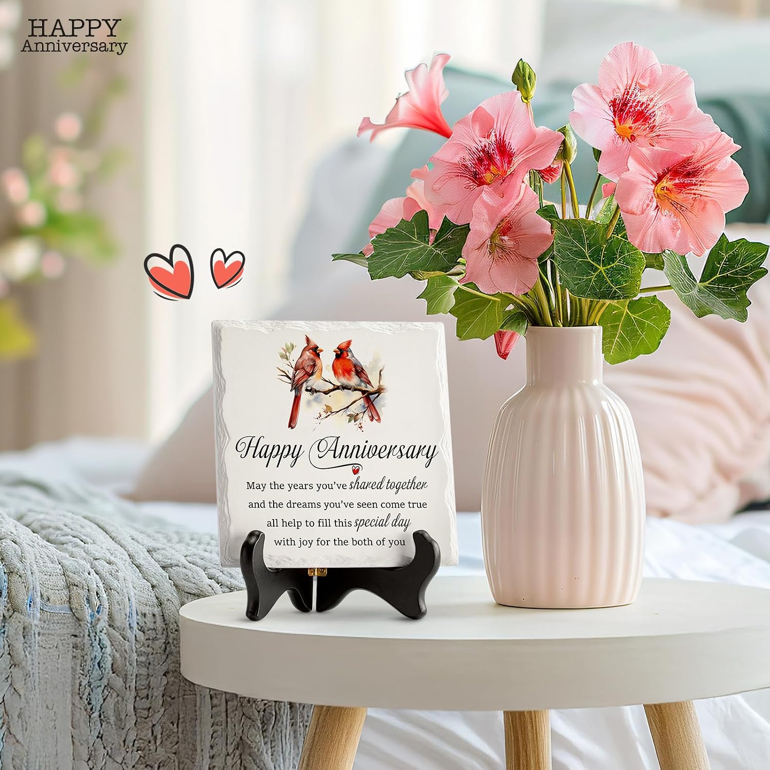 LukieJac Anniversary Couples Gifts - Cardinal Ceramic Plaque - Happy Anniversary Presents for Couples - Romantic Wedding Celebrate Keepsake Desk Decorations Christmas Gift - Image 5