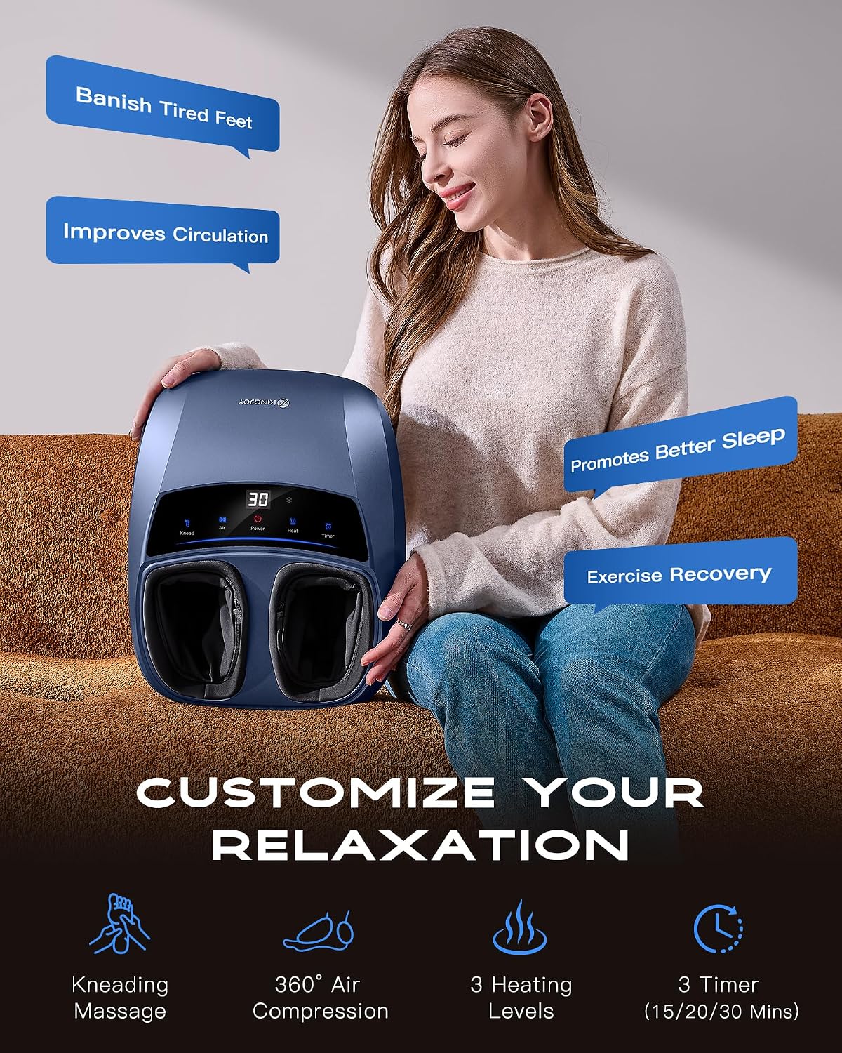 Foot Massager with Heat for Neuropathy and Plantar Fasciitis Relief | Deep Kneading FSA Eligible HSA Shiatsu feet massager, Multi-Level Modes, Remote Control, Self Care Gift for Mom Dad,Size 14 - Image 2