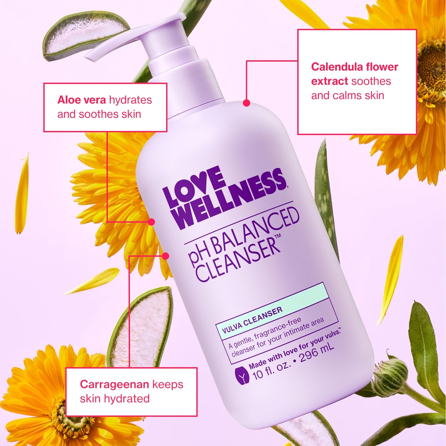 Love Wellness | pH Balanced Feminine Wash | Fragrance-Free | 10 Fl Oz | Aloe vera, Calendula, Carrageenan, Non-irritating, Gentle formula, Sensitive skin, Intimate hygiene, Daily use - Image 3