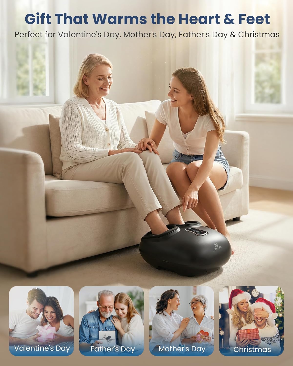 COMFIER 2026 Shiatsu Foot Massager with Fast Heat, Kneading Rolling Compression, Extra Vibration, FSA Eligible HSA Store, Plantar Fasciitis,Neuropathy Pain, Bigger Size 13IN, Gift for Men,Women - Image 8
