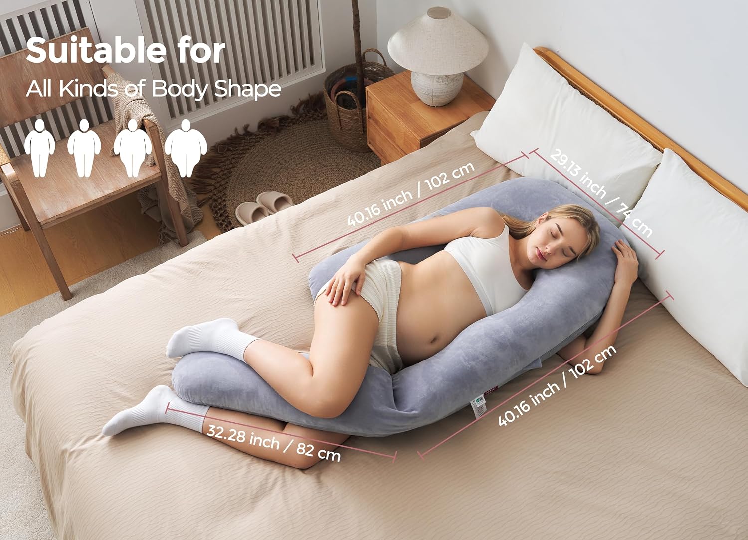Momcozy Pregnancy Pillow for Sleeping - Dreamlign U Pro Maternity Pillow | Upgraded Adjustable Leg Pillow, Removable Cover, Support for Full Body for Pregnant Women, Side Sleeper, 50-72 Inch - Image 8
