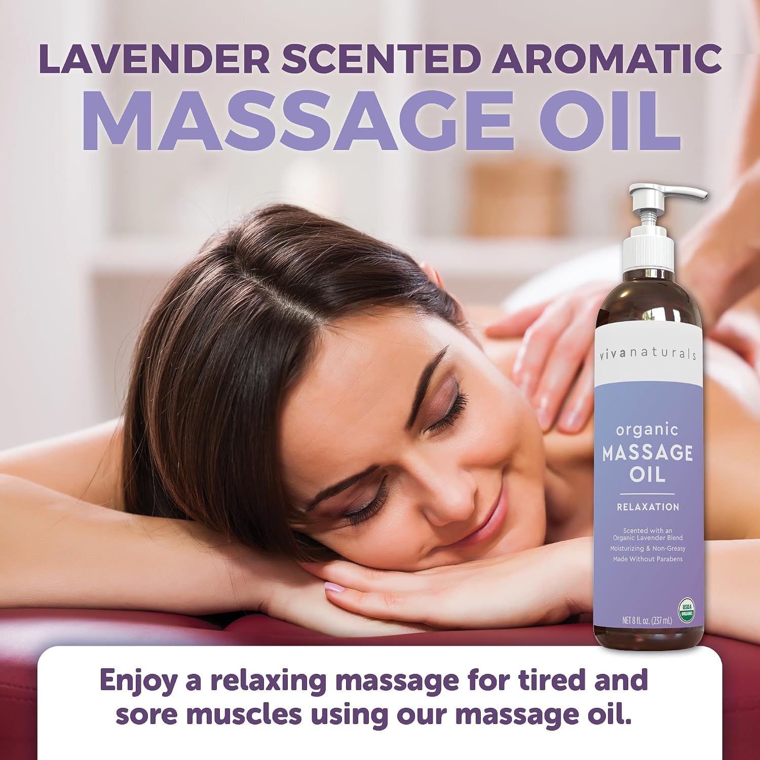 Viva Naturals Organic Massage Oil, Lavender Scented, 8 fl oz (237 mL) – Non-Greasy, Certified Organic Massage Therapy Oils - Image 3