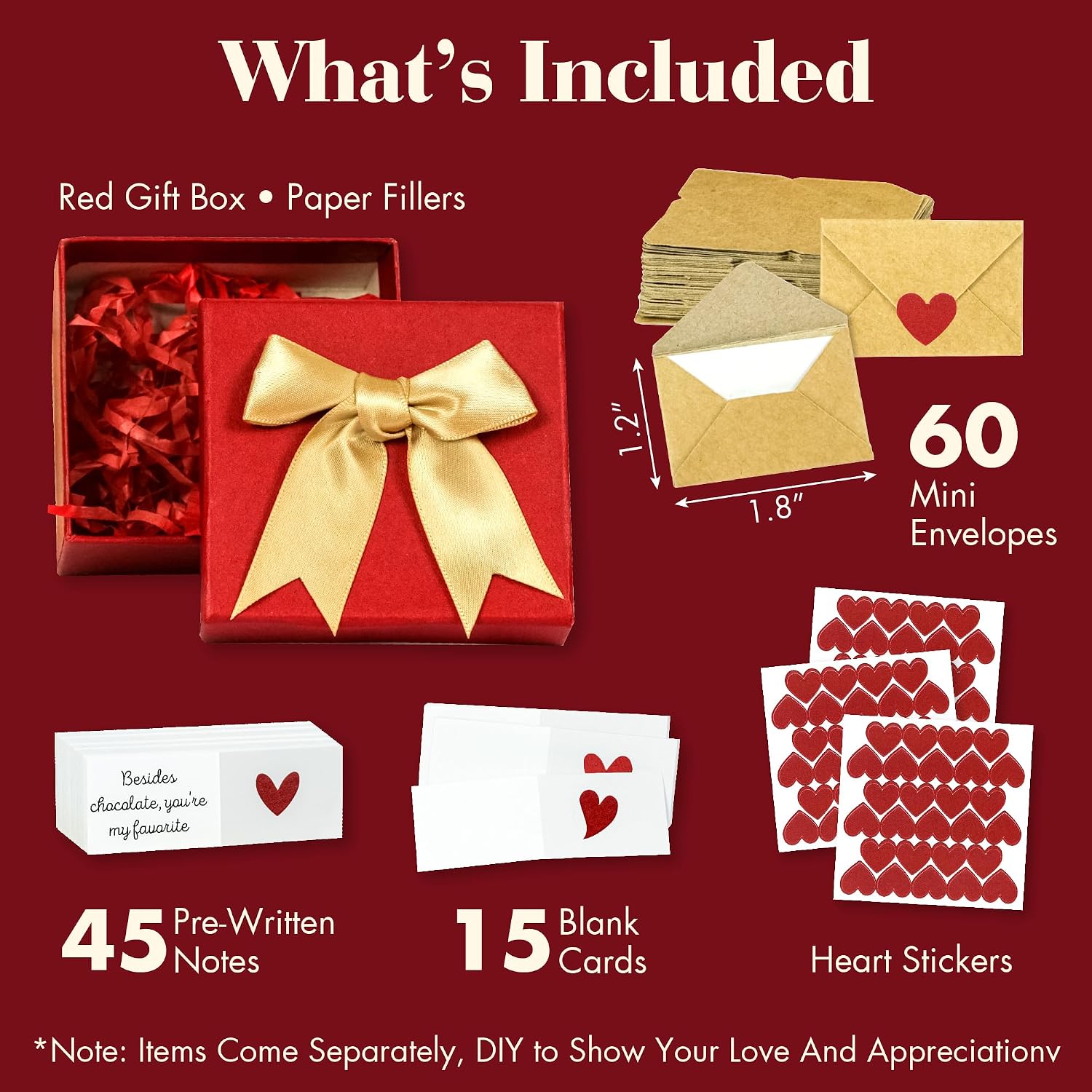 STOFINITY 60 Mini Love Notes with Envelopes, I Love You Gifts for Him, Her | 45 pre written notes, 15 small blank cards, 60 tinny envelopes - Image 2