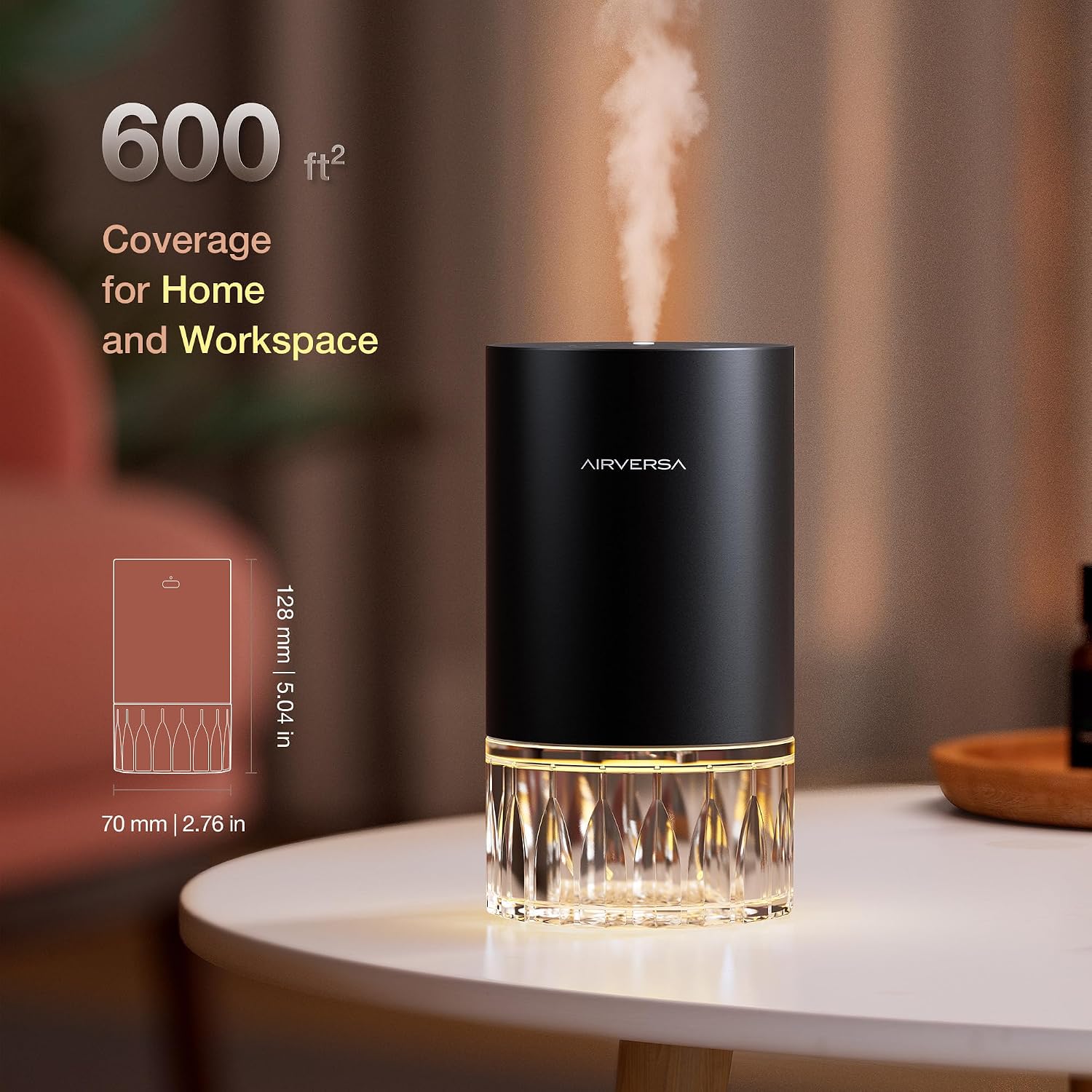 Airversa RD1 Waterless Diffuser for Essential Oil for Home, Room, Black | Up to 600 sq ft, Battery Operated, 100mL Capacity, Multi-mode Ambient Light, Mist Level and Timer Settings, Cold Air - Image 2