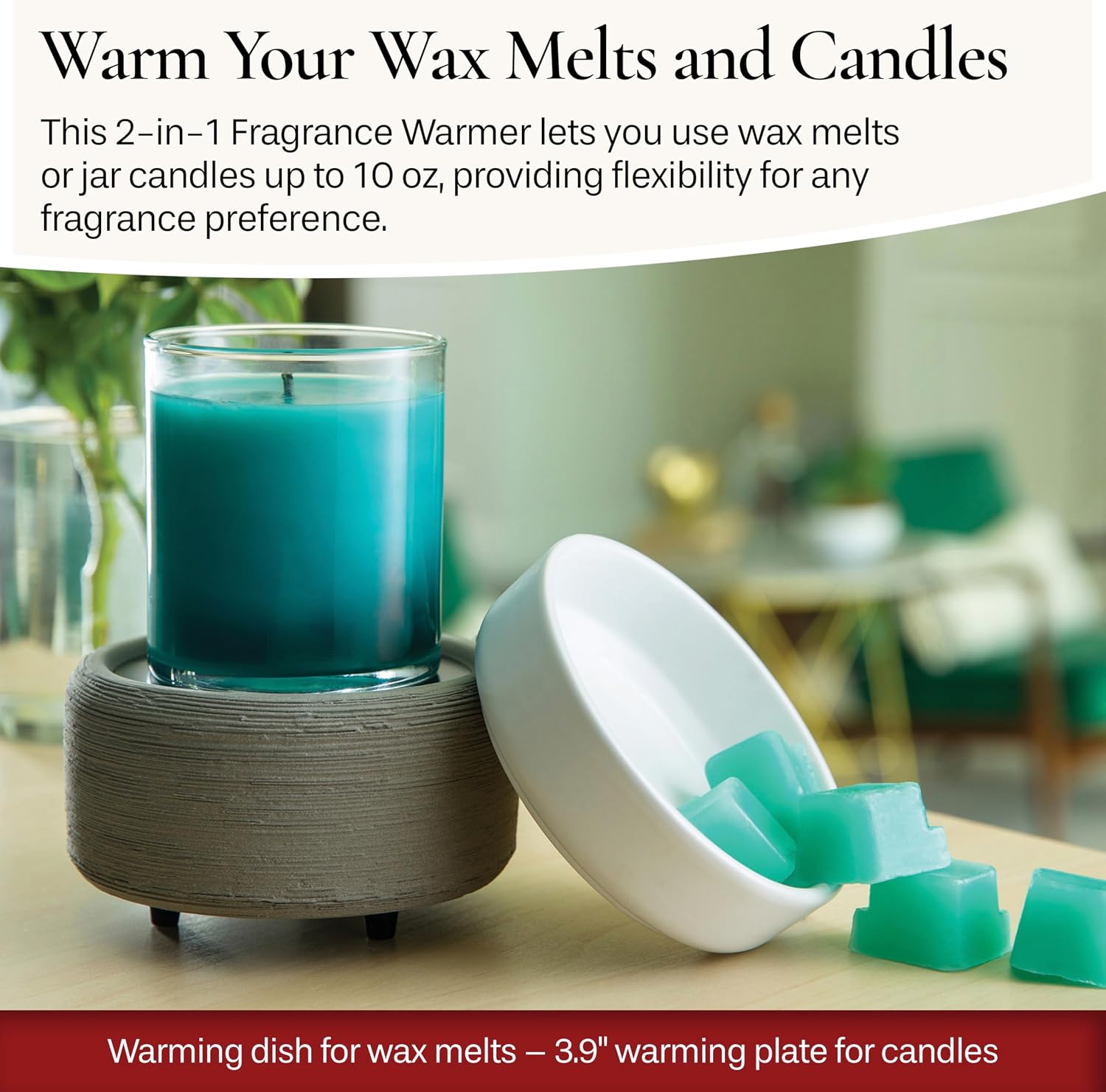 Candle Warmers ETC 2-in-1 Candle and Fragrance Warmer for Warming Scented Candles or Wax Melts and Tarts with to Freshen Room, Gray Texture - Image 2