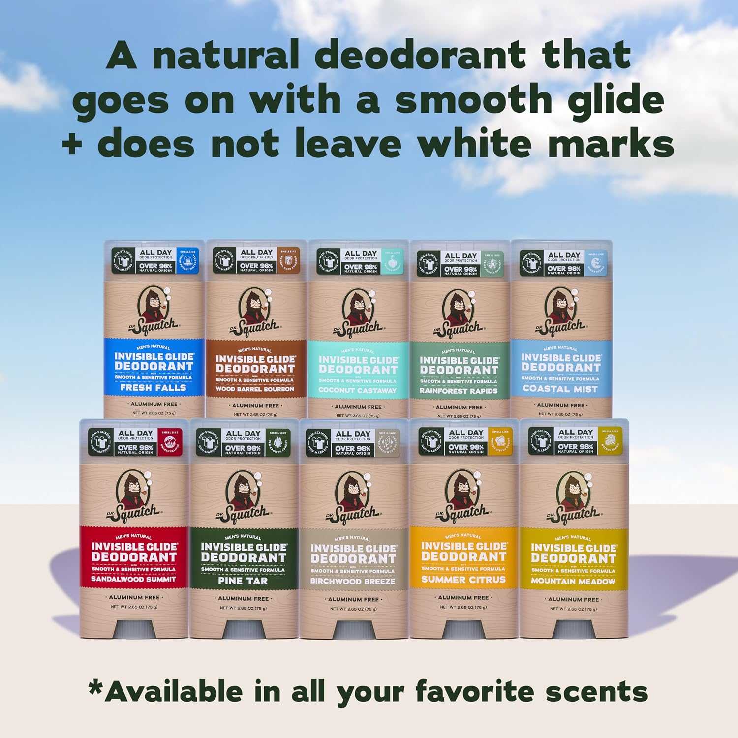 Dr. Squatch Invisible Glide Natural Men’s Deodorant – Smooth Glide, No Stains – Aluminum Free Deodorant Men – Safe for Sensitive Skin – Coconut Castaway + Rainforest Rapids, 2.65oz (2-Pack) - Image 9