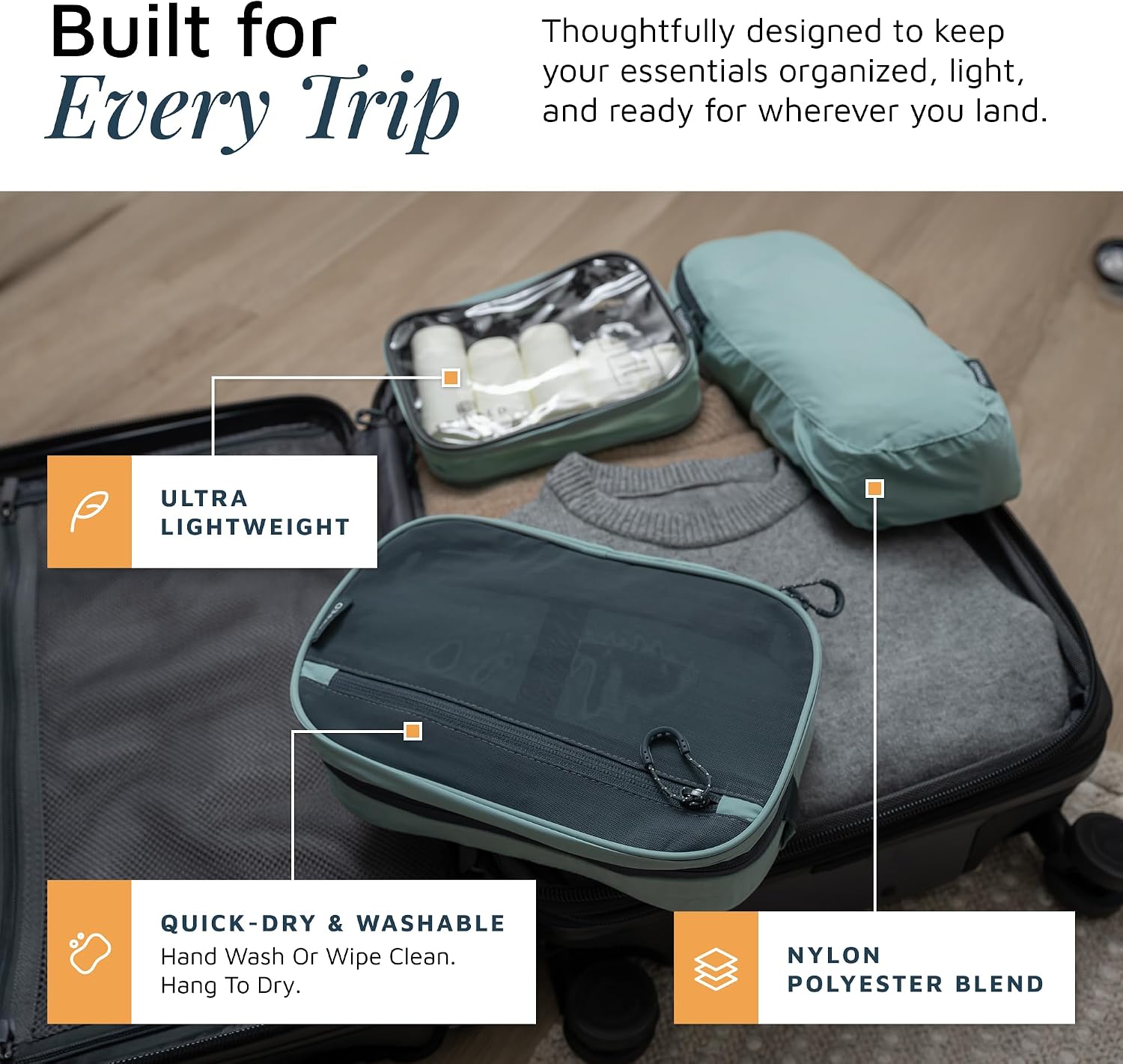 TRIPPED Travel Gear 3-Piece Travel Toiletry Bag Set | Includes Hanging Toiletry Bag, 311 TSA Liquid Bag, and Accessory Organizer Pouch with Lightweight Ripstop Construction - Image 2