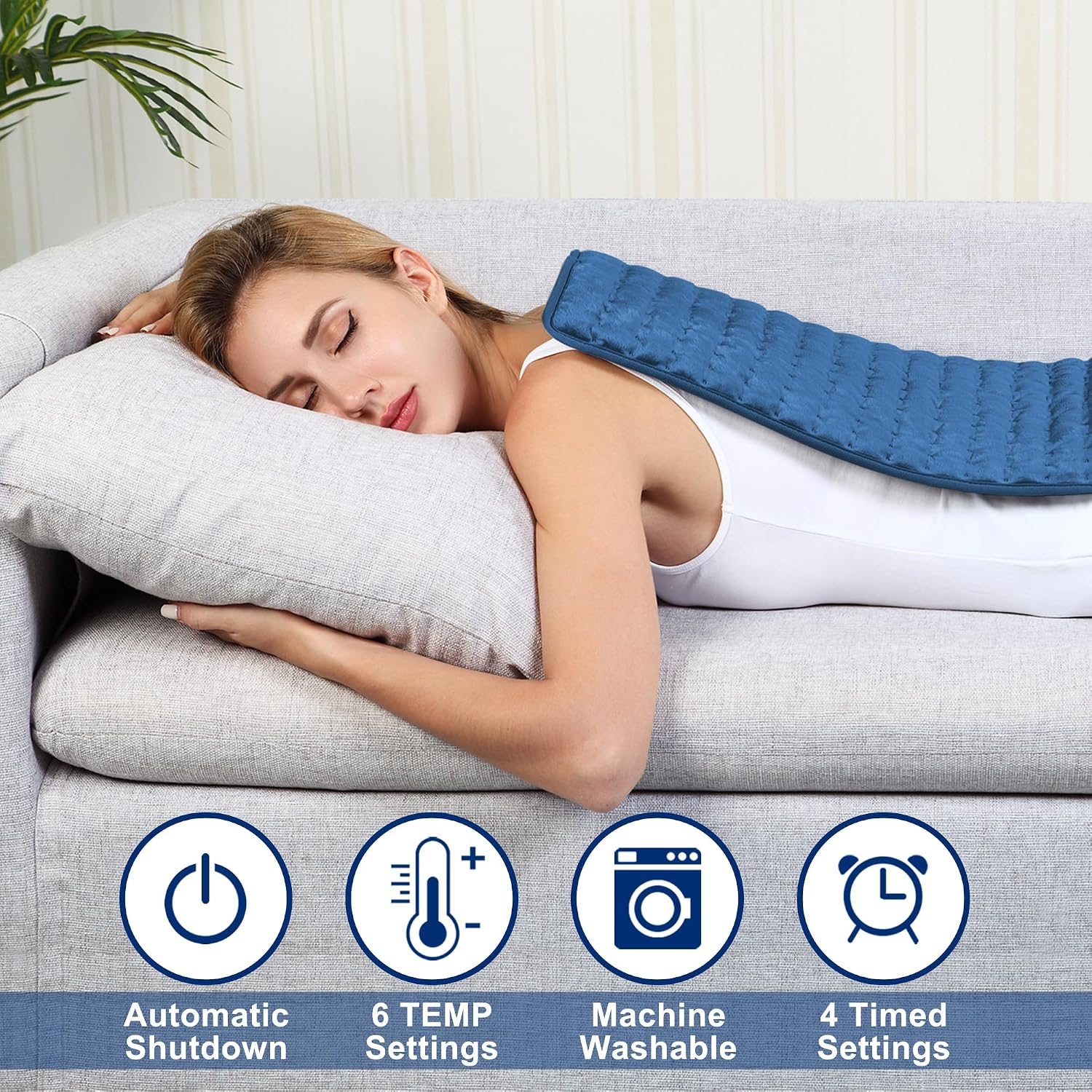 Electric Heating pad with 6 Heat Settings, Auto Shut Off, Dry Electric Heating for Back Neck Knee Arms Legs Shoulder Heat Pads for Christmas Birthday Father's Day Mother's Day (24"X12", Dark Blue) - Image 3