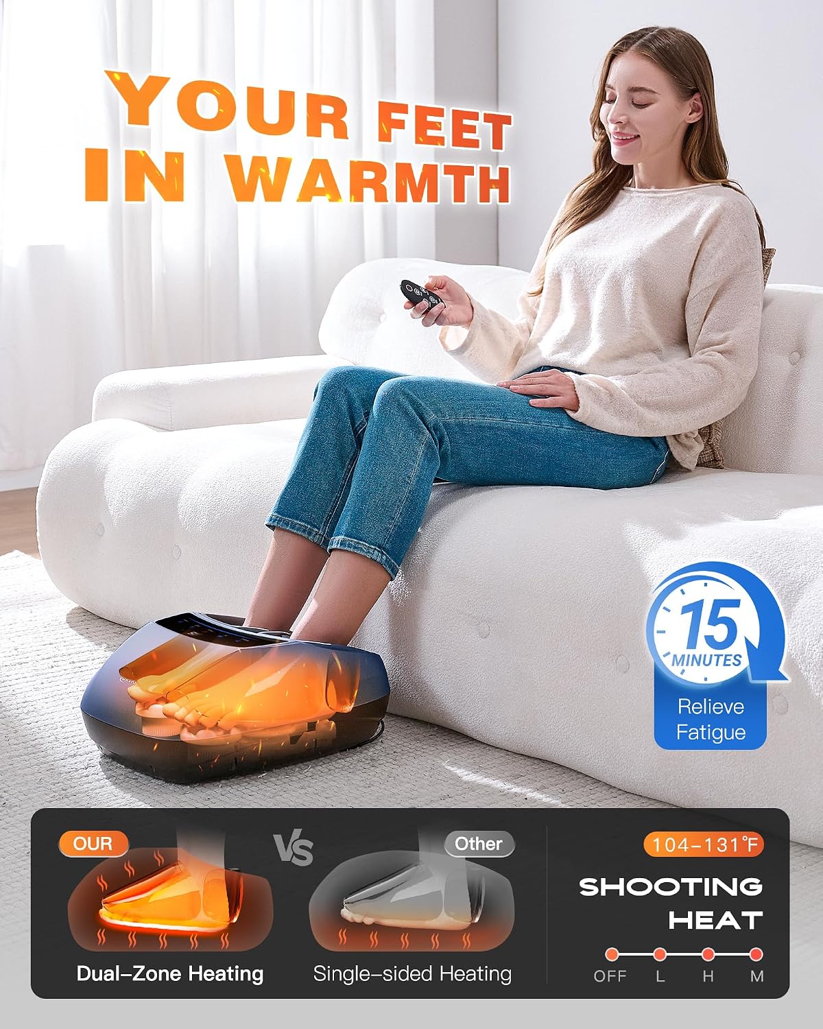 Foot Massager with Heat for Neuropathy and Plantar Fasciitis Relief | Deep Kneading FSA Eligible HSA Shiatsu feet massager, Multi-Level Modes, Remote Control, Self Care Gift for Mom Dad,Size 14 - Image 3