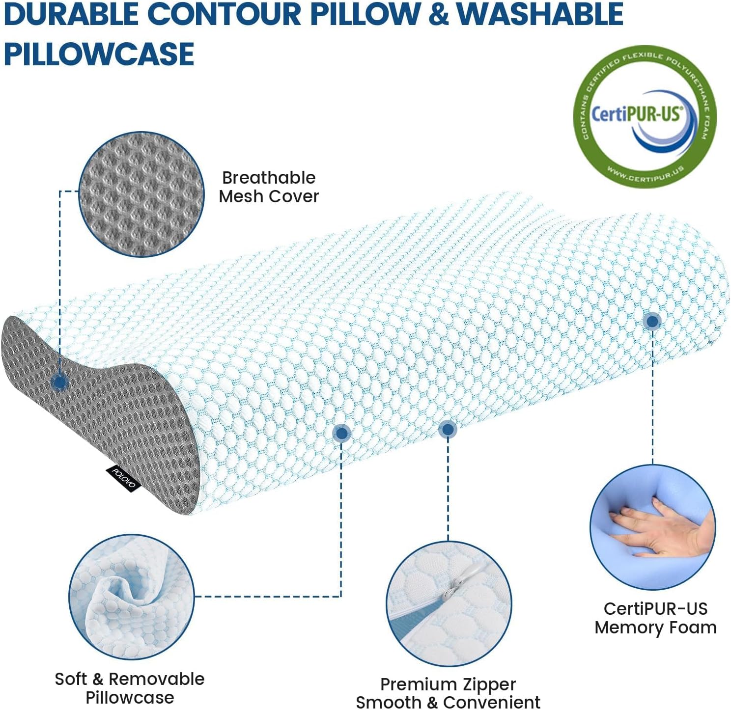 Memory Foam Pillows Neck Pillow Bed Pillow for Sleeping, Ergonomic Cervical Pillow for Neck and Shoulder Pain Relief,Orthopedic Contour Pillow for Side Back Stomach Sleeper(Blue&Grey) - Image 5