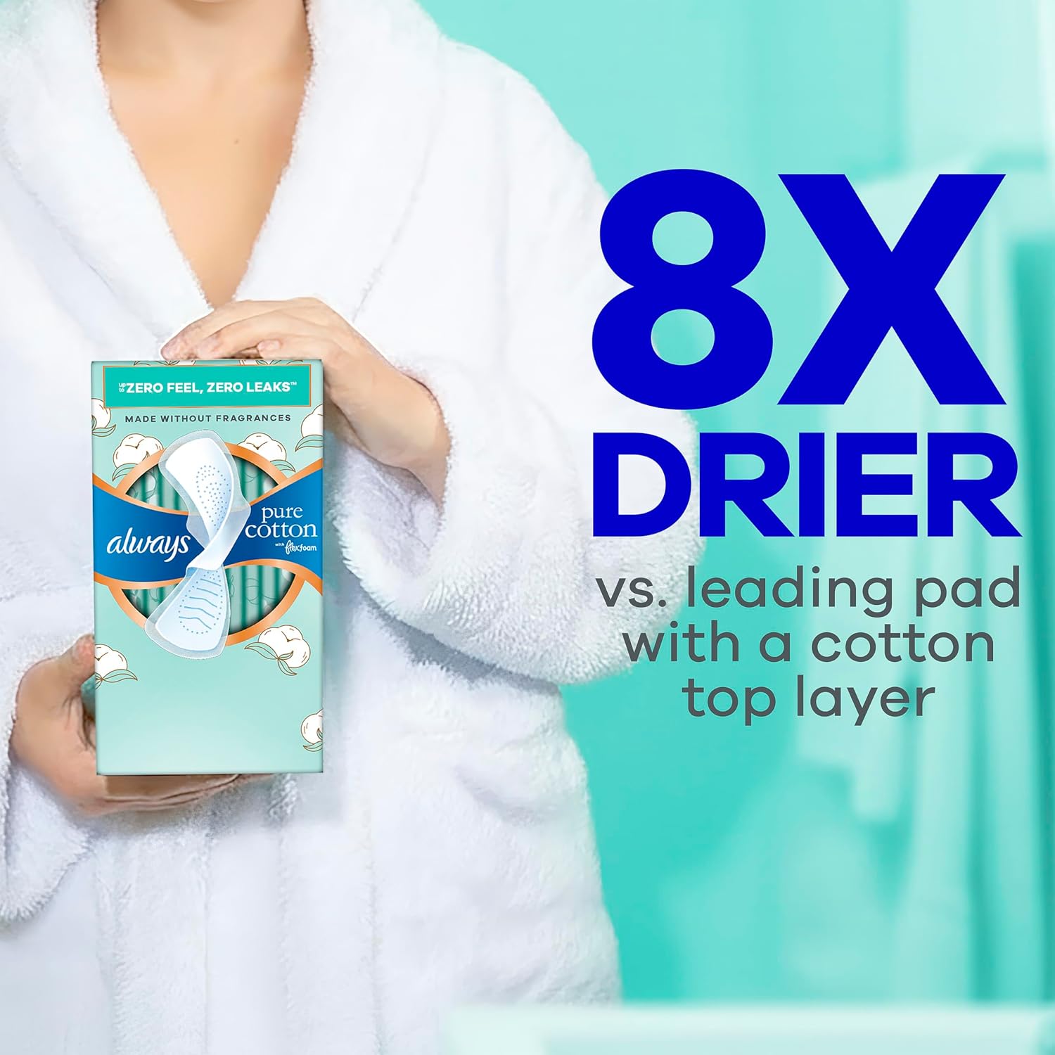Always Pure Cotton, Organic Cotton top Layer Pads for Women with Wings, Feminine Care, Period, Menstrual, Sanitary, Postpartum, toallas sanitarias para Mujer, Size 2 Heavy Absorbency, Unscented, 72ct - Image 4
