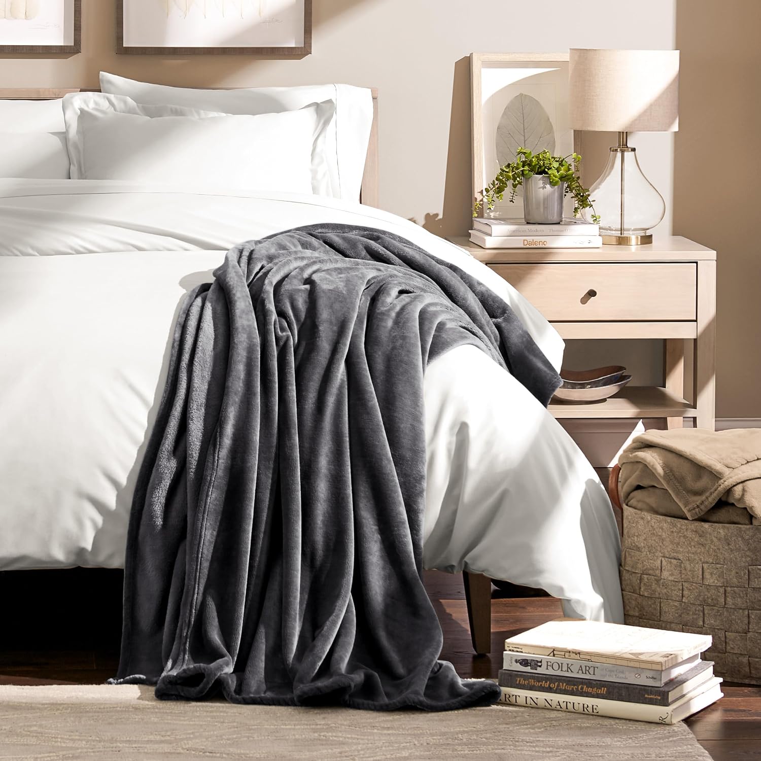 Bare Home Fleece Blanket Luxury Microplush (Full/Queen, Grey) | Ultra-Soft Lightweight Blanket for Bed, Sofa, and Couch, Cozy & Warm Blanket - Image 2
