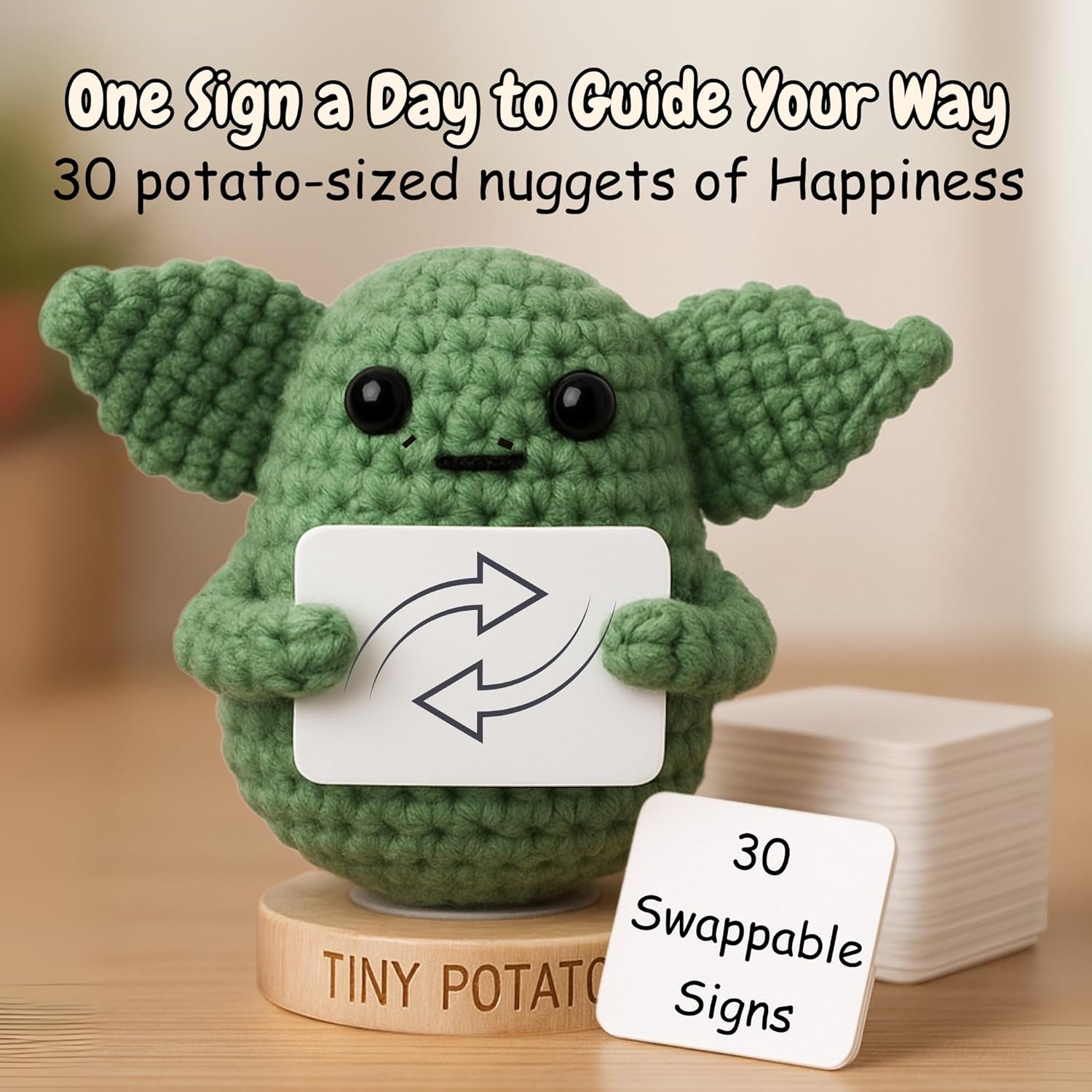 Star Wars Gifts | Handmade Baby Yoda Positive Crochet W/ 30 Fun Affirmations | Gift for Birthday, Emotional Support | Starwars Birthday Decorations for Men, Women | Star Wars Office Desk Decor - Image 4