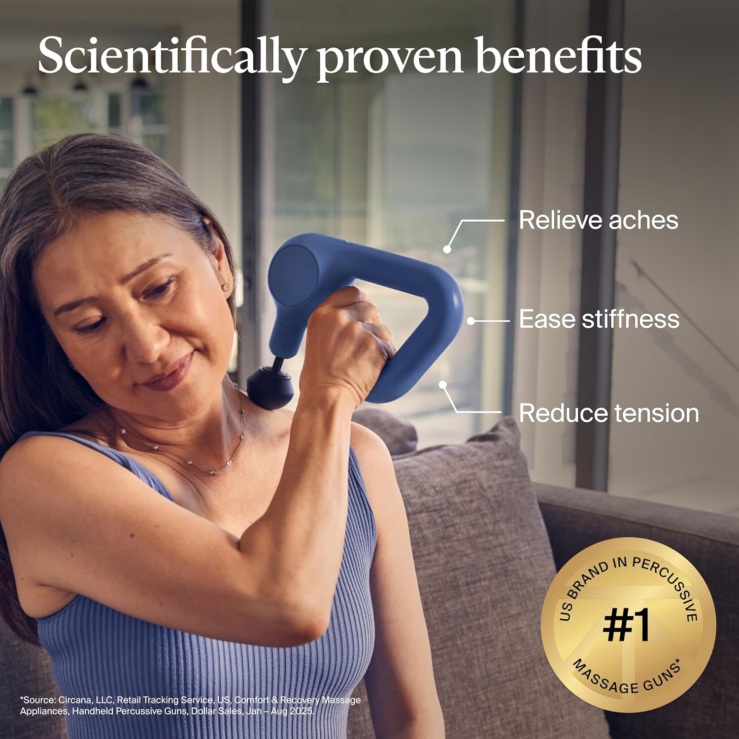 TheraGun Therabody Relief Massage Gun | for Daily Comfort | 3-Speed | Navy | Quiet Handheld Percussion Muscle Massager for Back, Leg & Shoulder Pain Relief. Lightweight, Easy to Use, Ergonomic Grip - Image 2