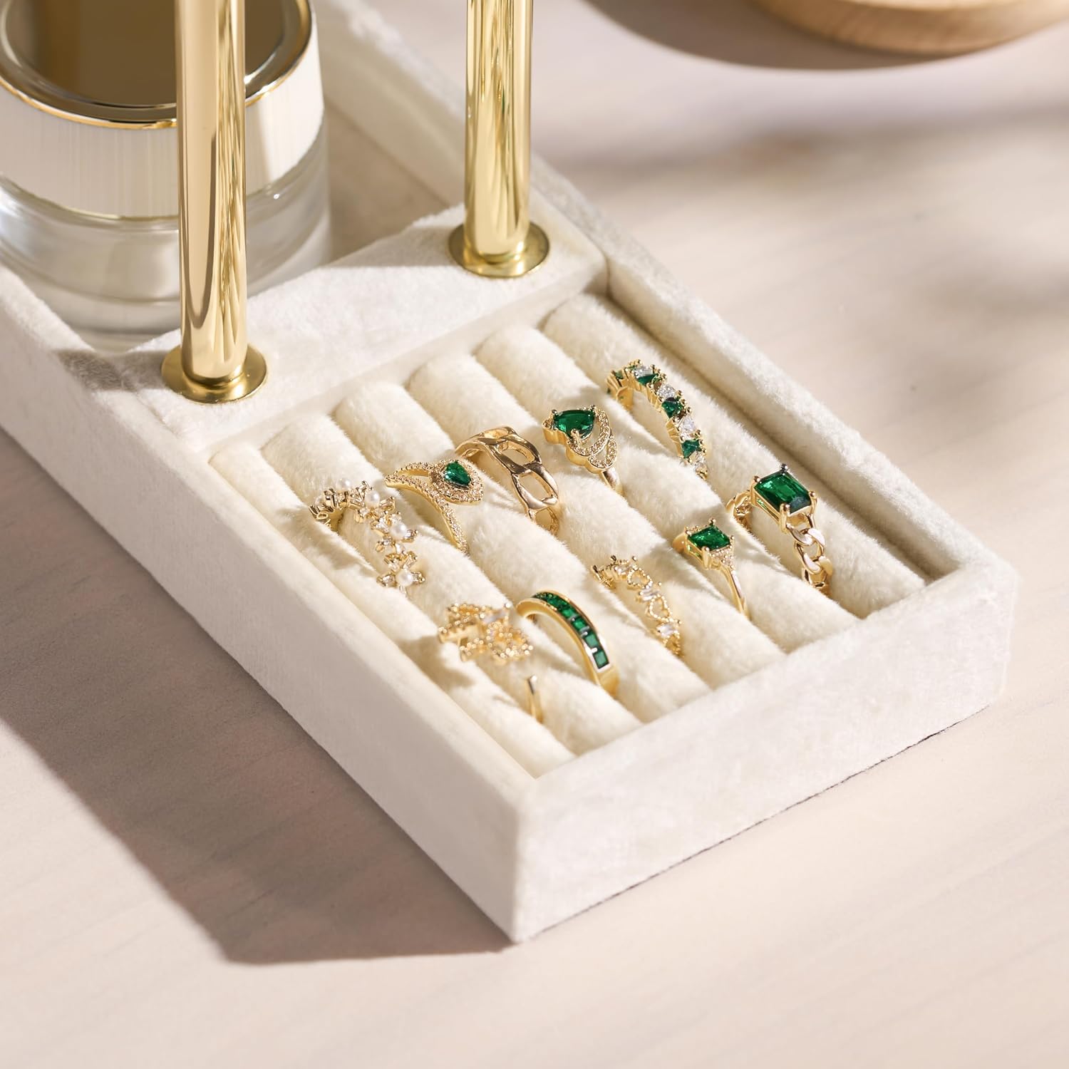 bussdis 2 Tier Bracelet Holder Display, Necklace Holder Organizer, Beige | Velvet Necklace Holder | Jewelry Tree | Jewelry Towers | Jewelry Stand Organizer for Necklaces, Bracelets, Earrings, Rings - Image 6