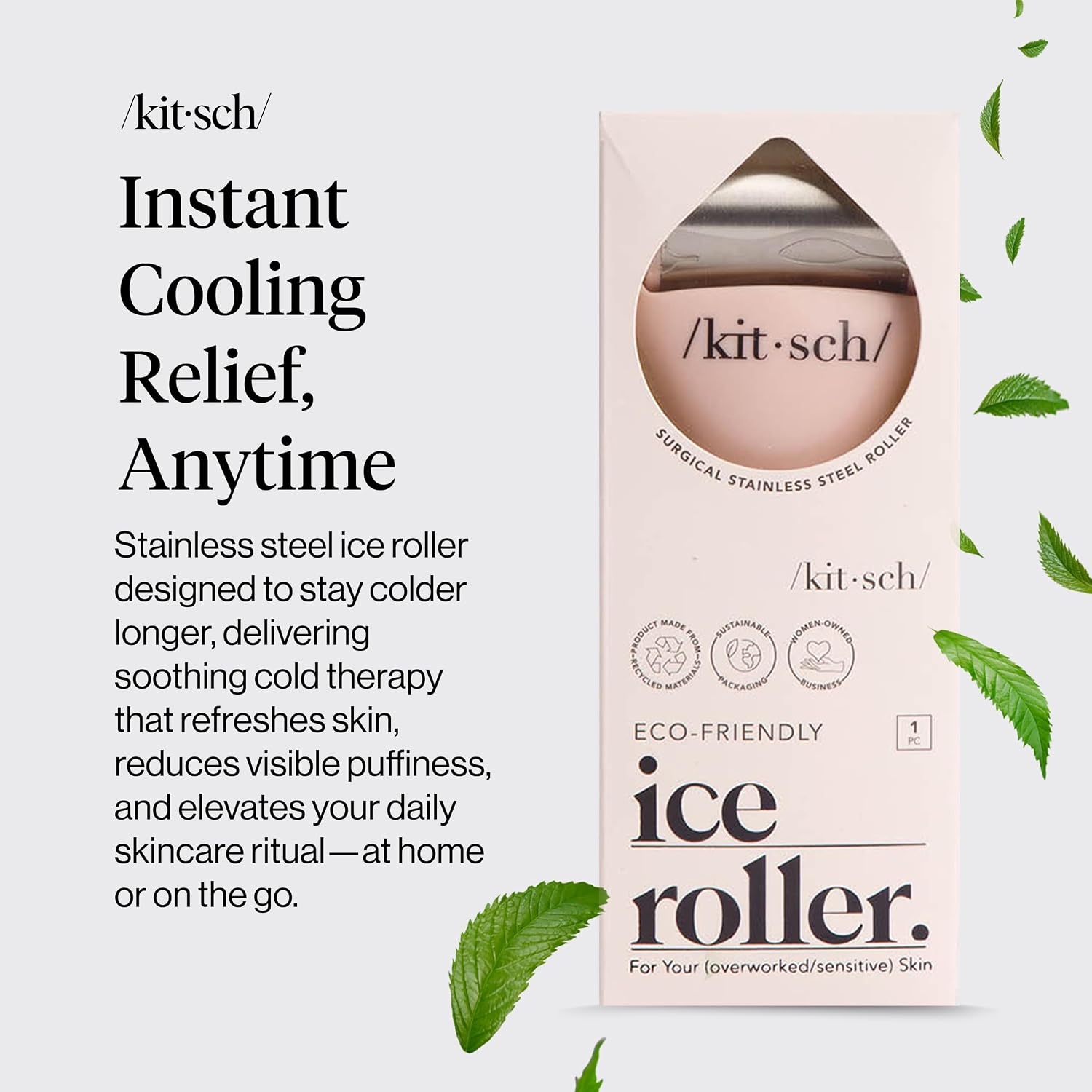 Kitsch Ice Roller for Face – Cooling Face Rollers for Women & Men - Pink | Stainless Steel Ice Face Roller to Reduce Puffiness, Redness & Headaches – Cooling Ice Roller for Face Women for Skin Care - Image 2
