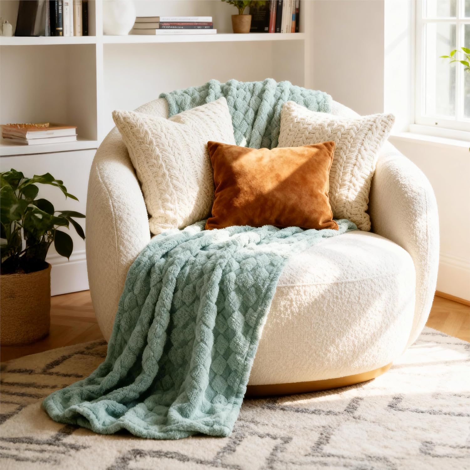 Bedsure GentleSoft Sage Green Throw Blanket for Couch - Checkered Cute Fleece Blankets, Soft Cozy Summer Throw for Bedroom Home Decor Gifts for Mom Girls, Green, 50x60 Inches - Image 8