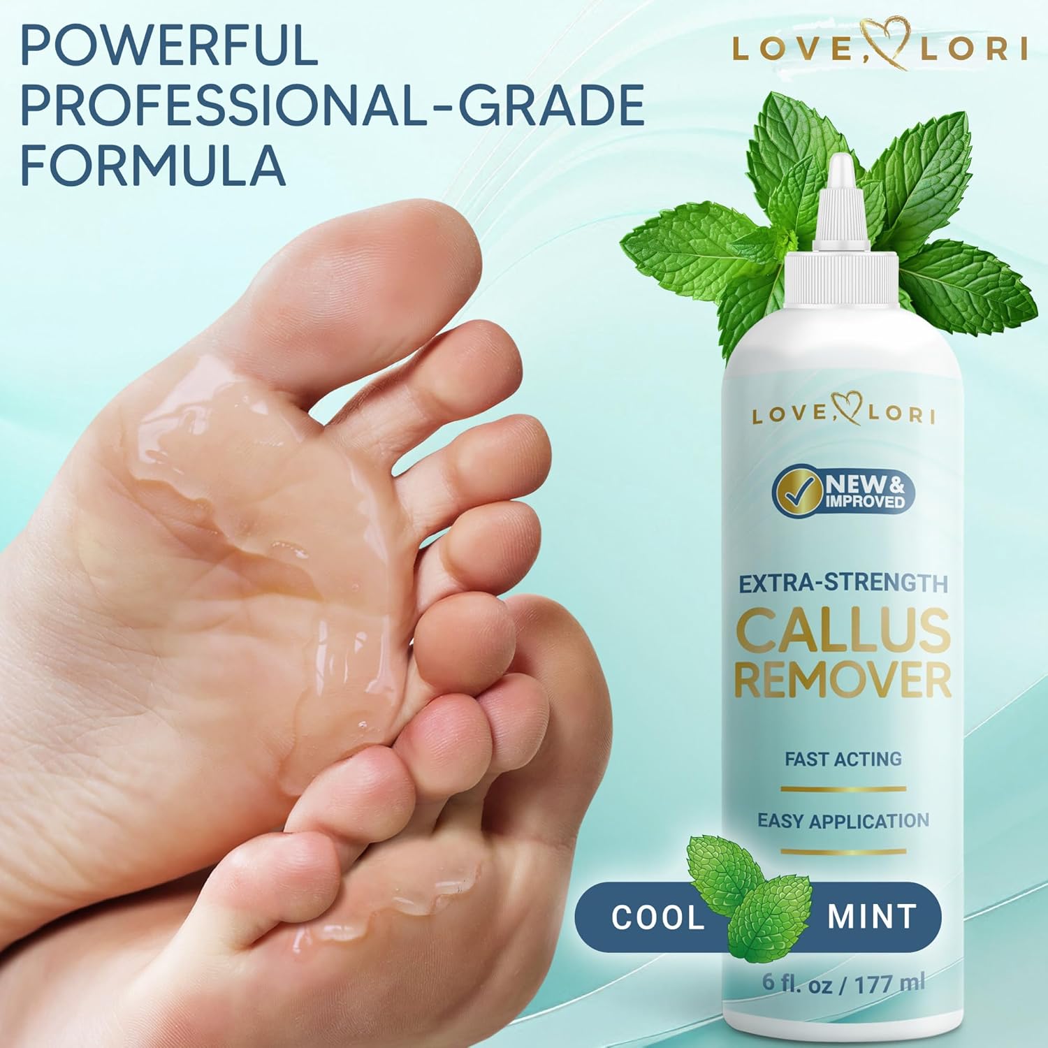 Love Lori Foot Callus Remover Gel Extra Strength Pedicure Tool for Feet 6oz | Quickly, easily, softens and removes dead, hard skin on heels & feet; salon-quality pedicure results at home - Image 2