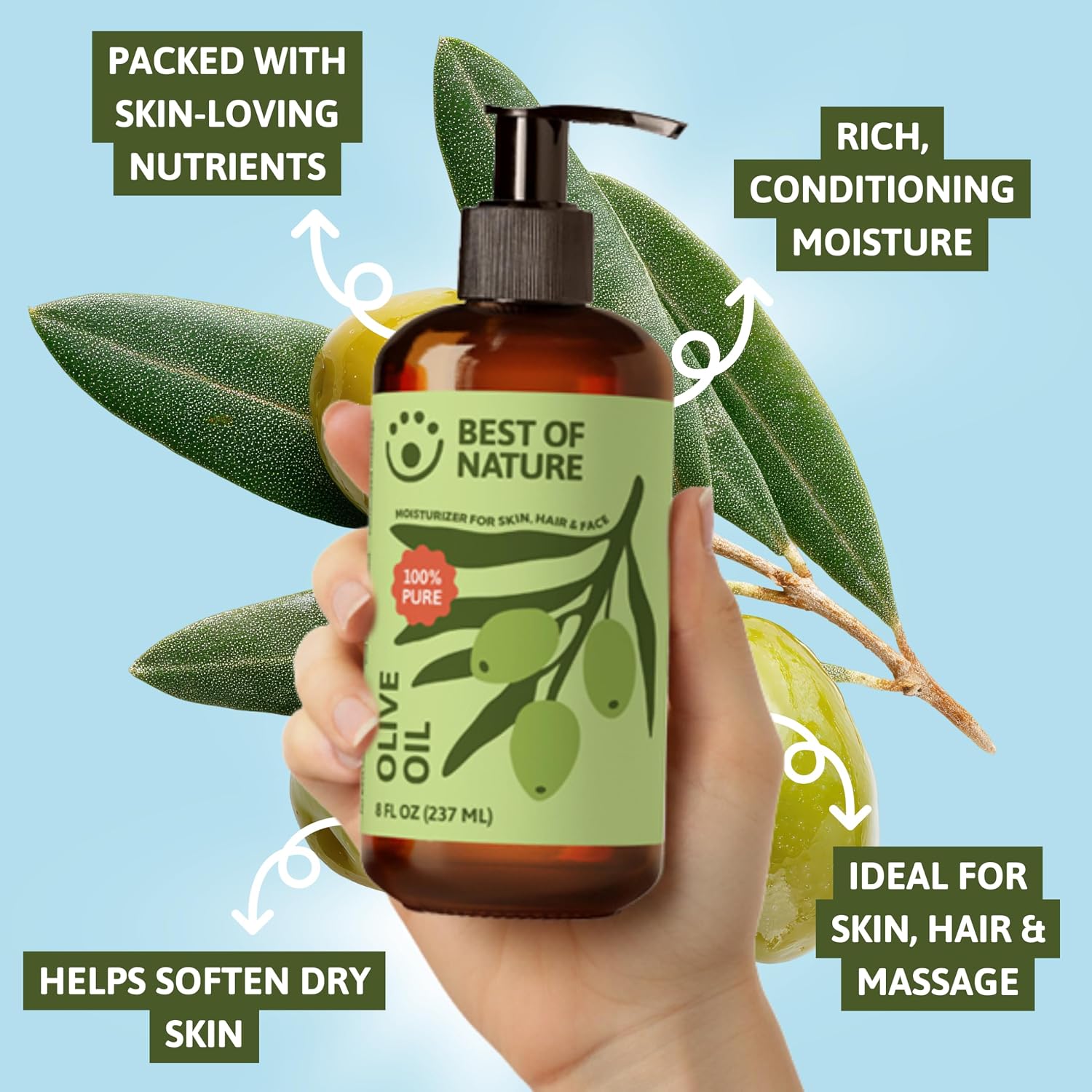 Best of Nature 100% Pure Olive Massage & Body Oil – Cold Pressed, Natural & Unscented Moisturizer for Skin, Hair & Bath, 1 Gallon (128 fl oz) - Image 6