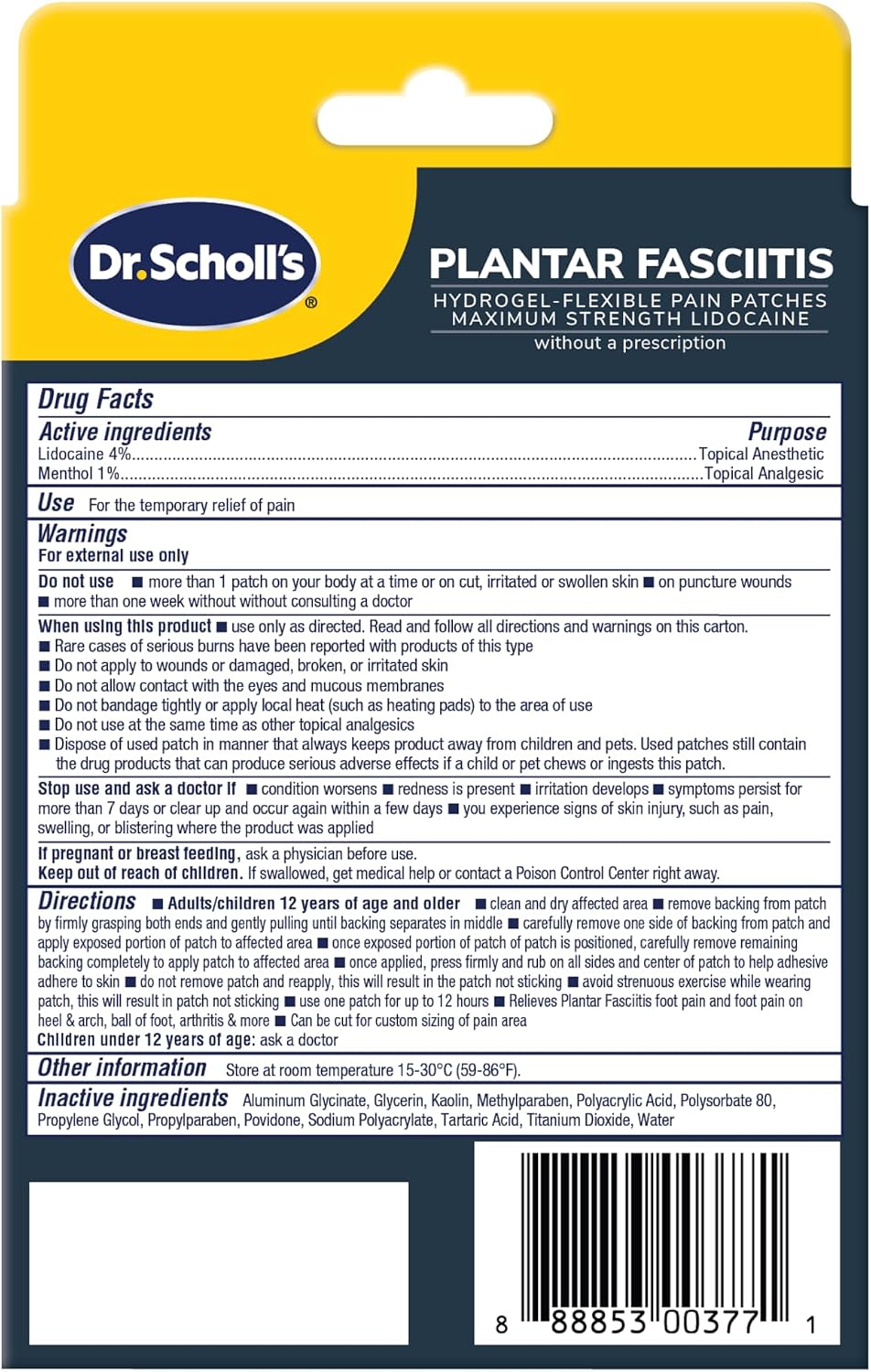 Dr. Scholl's Plantar Fasciitis Pain Patches with Hydrogel Flexible Technology, 8 Ct // Clinically Tested 12-Hour Daily Pain Relief - Contours to Your Foot - with Lidocaine & Menthol, 8 Treatments - Image 7
