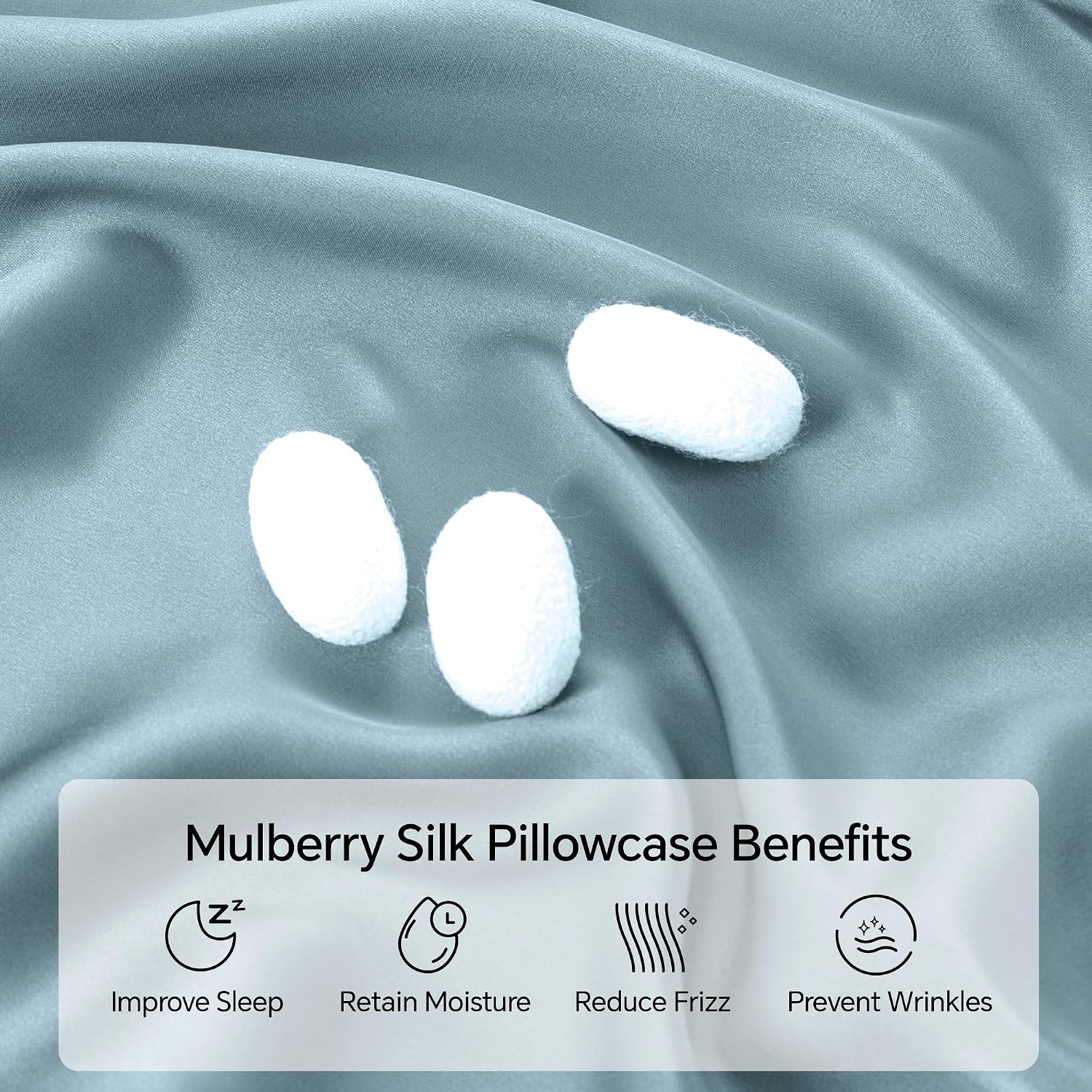 INFIIXSO Mulberry Silk Pillow Cases Standard Size with Zipper, Airy Blue | Ultra Smooth & Soft Satin Silk Pillowcase, Gentle on Hair & Skin, Hidden Zipper Closure, Breathable Cooling for Hot Sleepers - Image 2