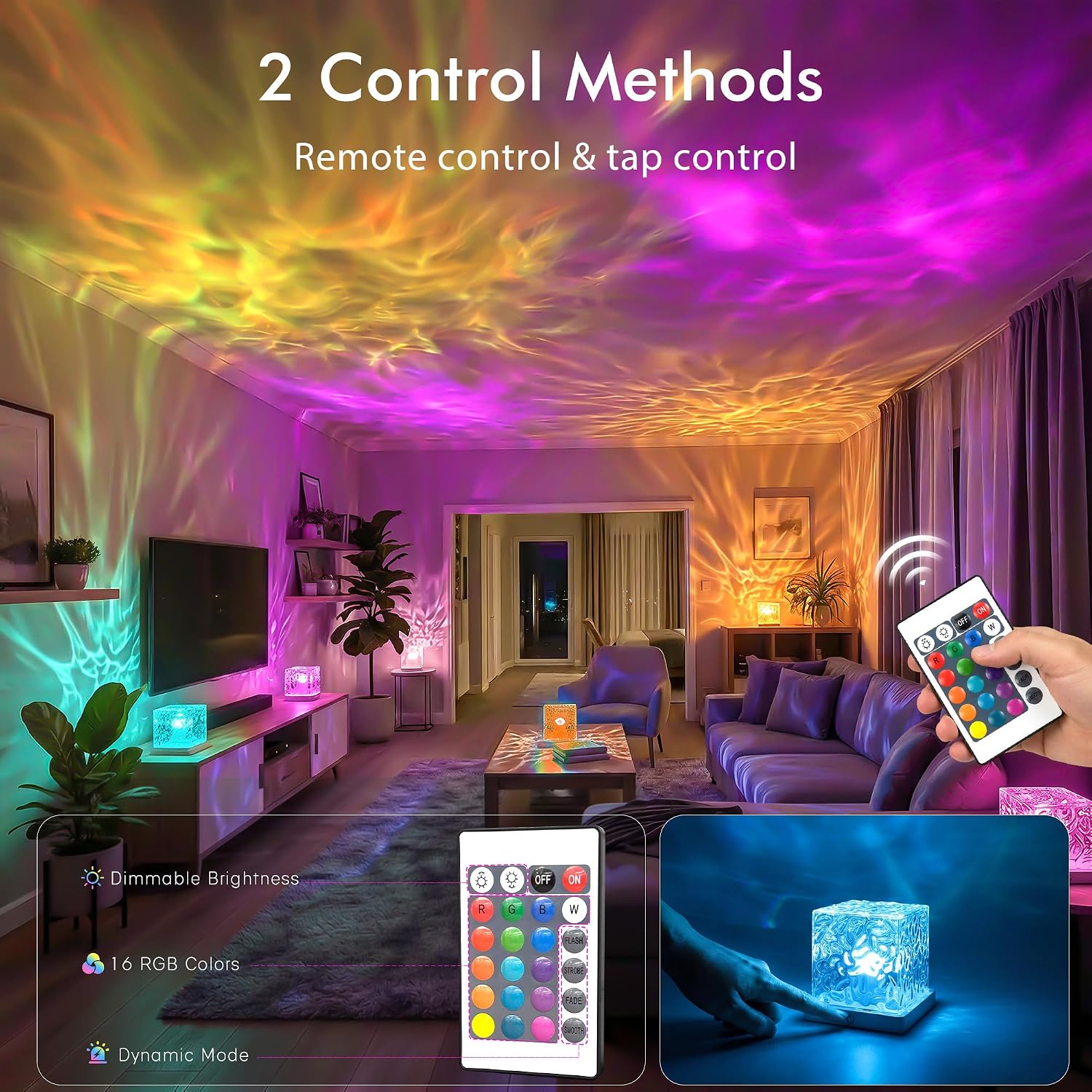 Waterproof Shower Light, Rechargeable Shower Lamp with 16 Color Changeable | Wireless Bathroom Lamp Mood Lighting with Touch & Remote Control, LED Ocean Wave Projector Light for Inside Shower, Bedroom - Image 7