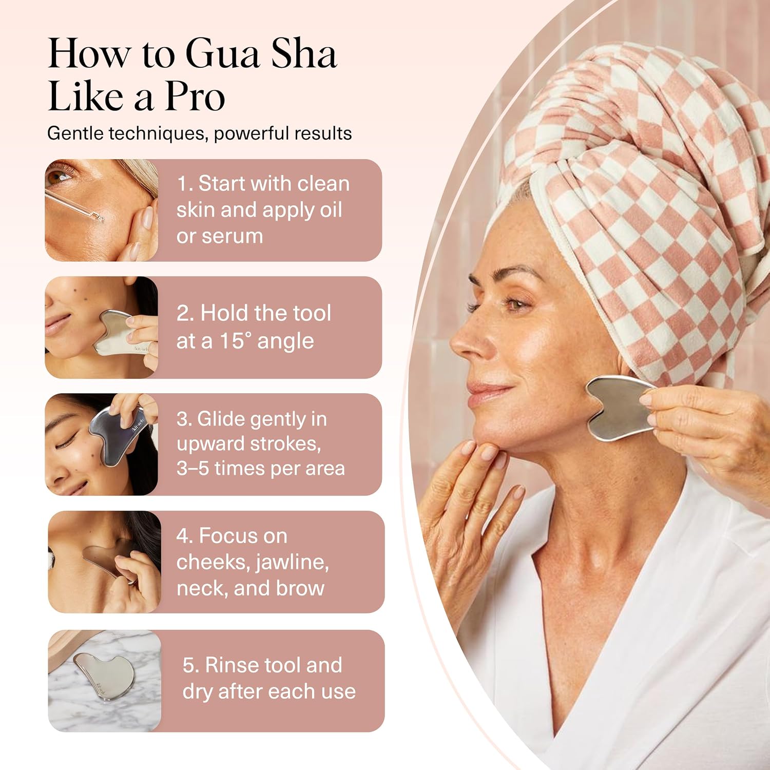Kitsch Stainless Steel Guasha Tool for Face - Silver | Stainless Steel Gua Sha Facial Tools | Face Sculpting Tool and Double Chin Reducer, Neck & Lymphatic Drainage Massager - Image 8
