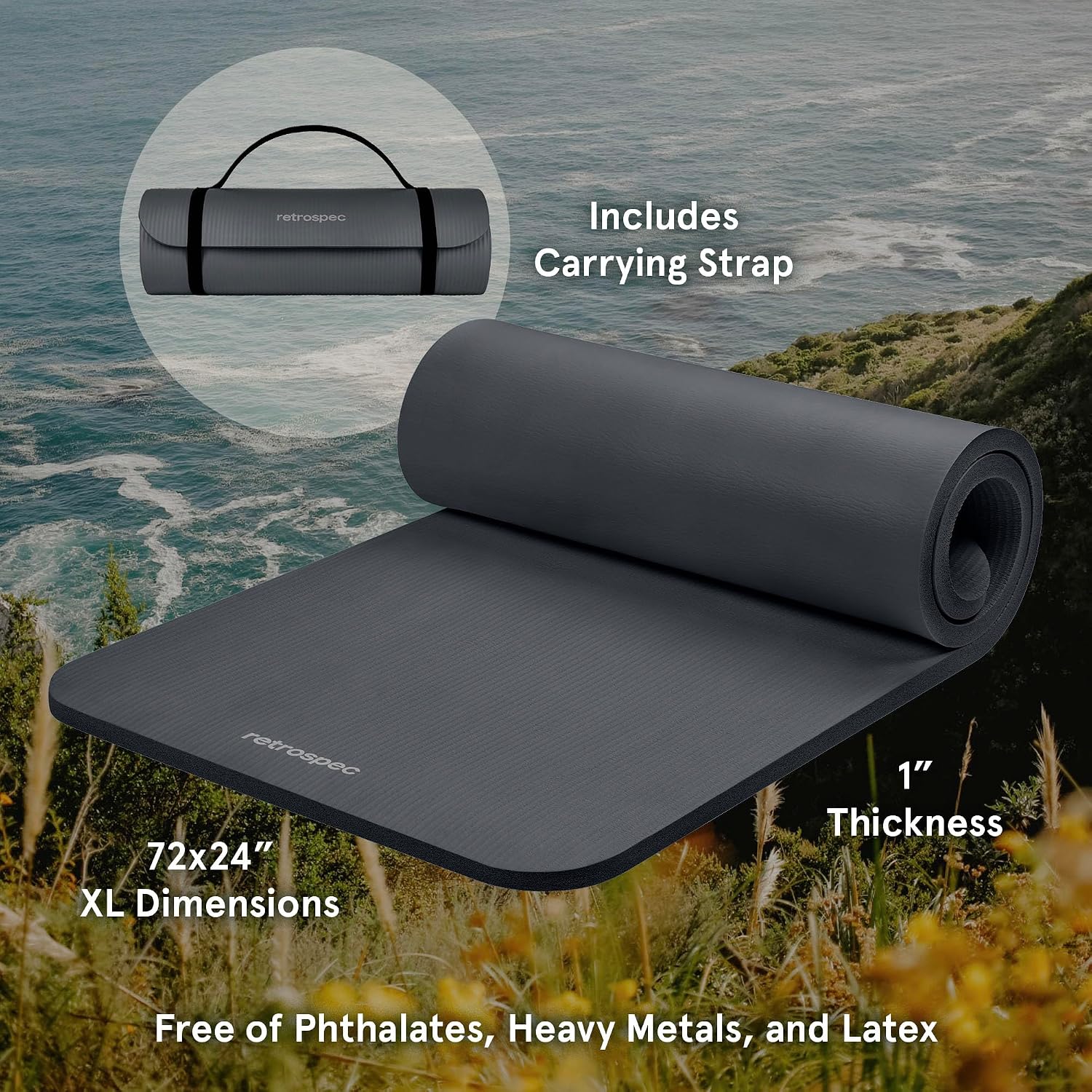 Retrospec Solana Yoga Mat 1" Thick w/Nylon Strap for Men & Women - Non Slip Exercise Mat for Home Yoga, Pilates, Stretching, Floor & Fitness Workouts - Image 2