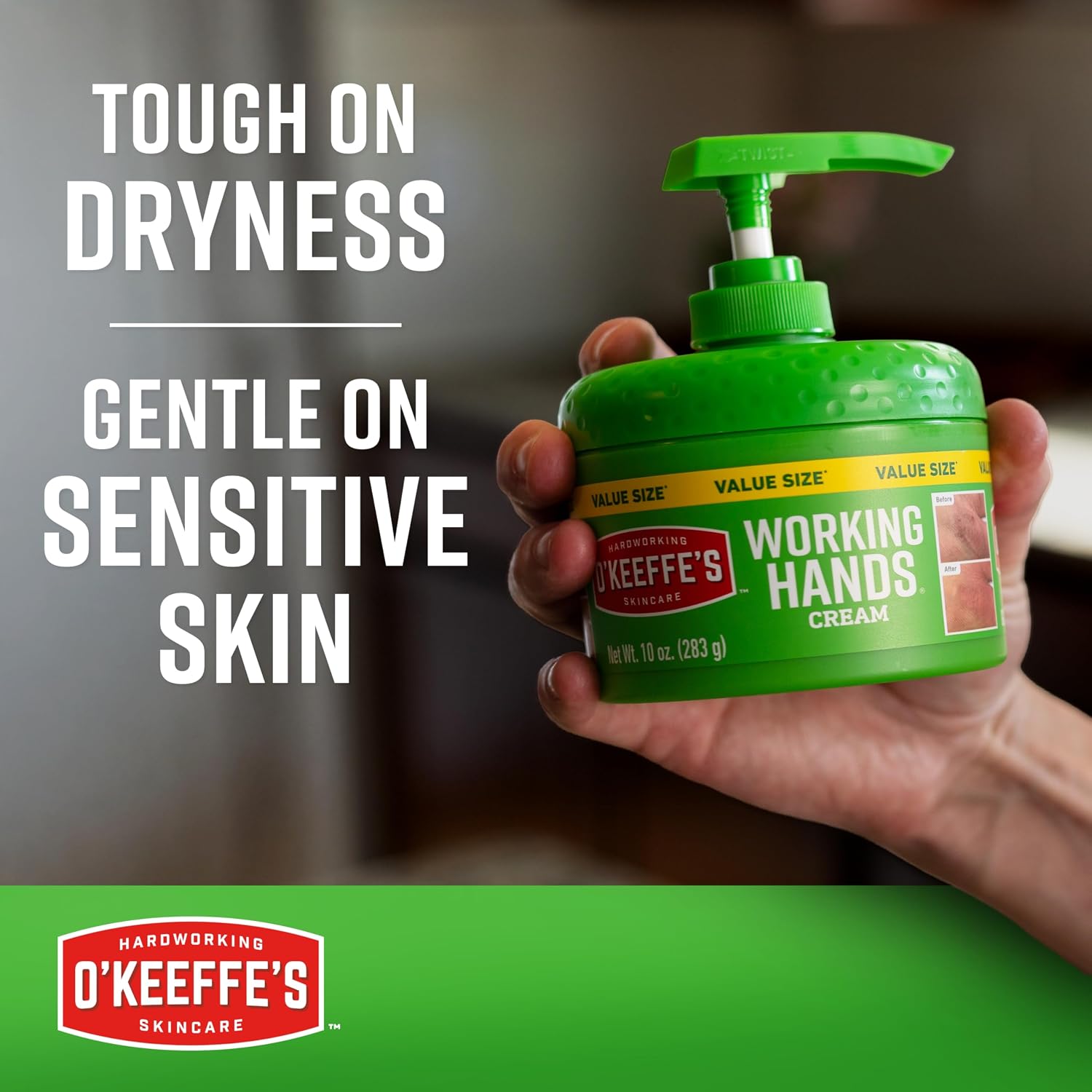 OKeeffes Working Hands Cream, Pumpable Jar, 10oz, Extreme Dryness | Repairs Cracked, Dry Hands, Unscented, Hypoallergenic, Non-Greasy Formula, Easy Pump Application - Image 3