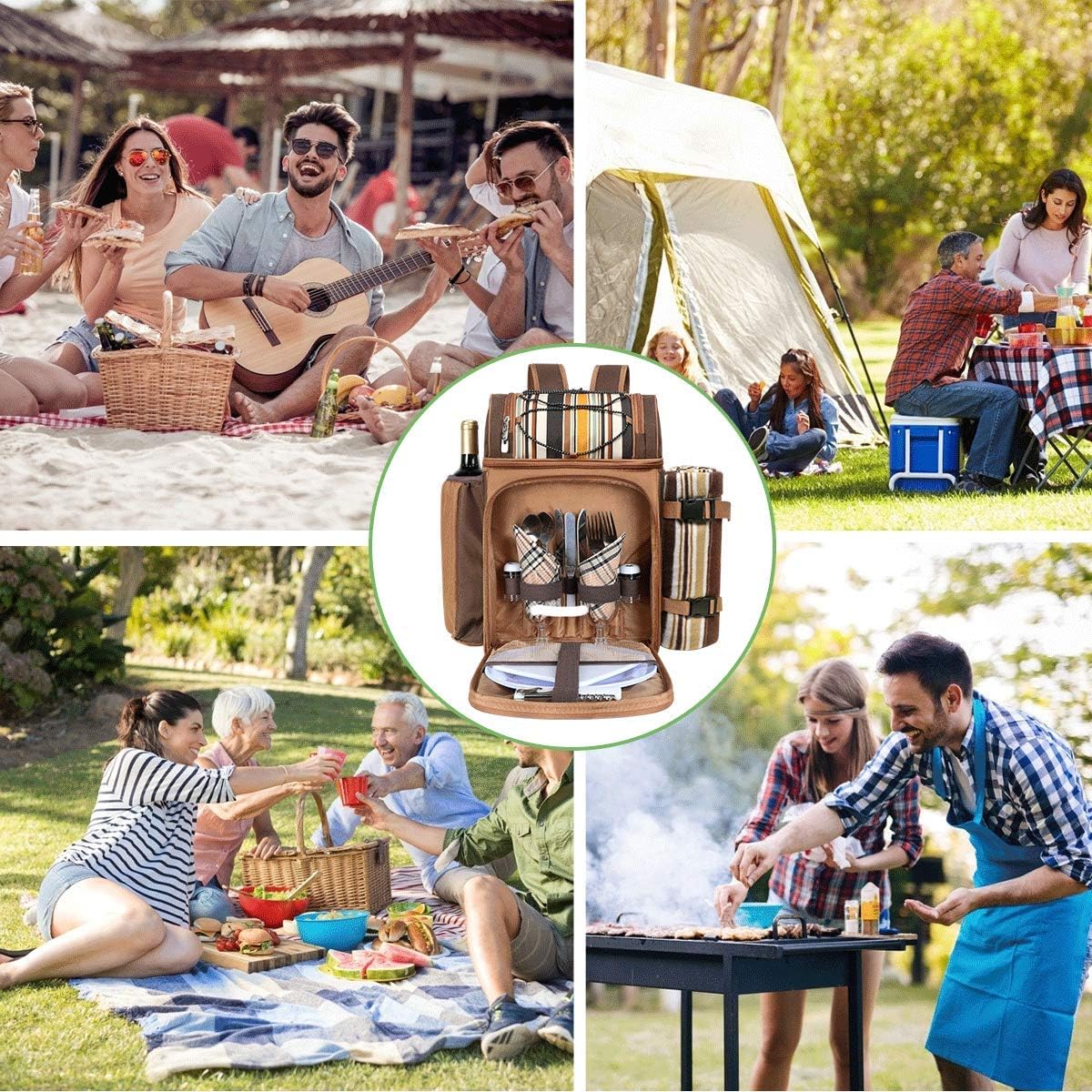 Hap Tim Picnic Basket Backpack for 2 Person with 2 Insulated Cooler Compartment, Wine Holder, Fleece Blanket, Cutlery Set, Wedding Gifts for Couples, Bridal Shower Gifts, Engagement Gifts - Image 5