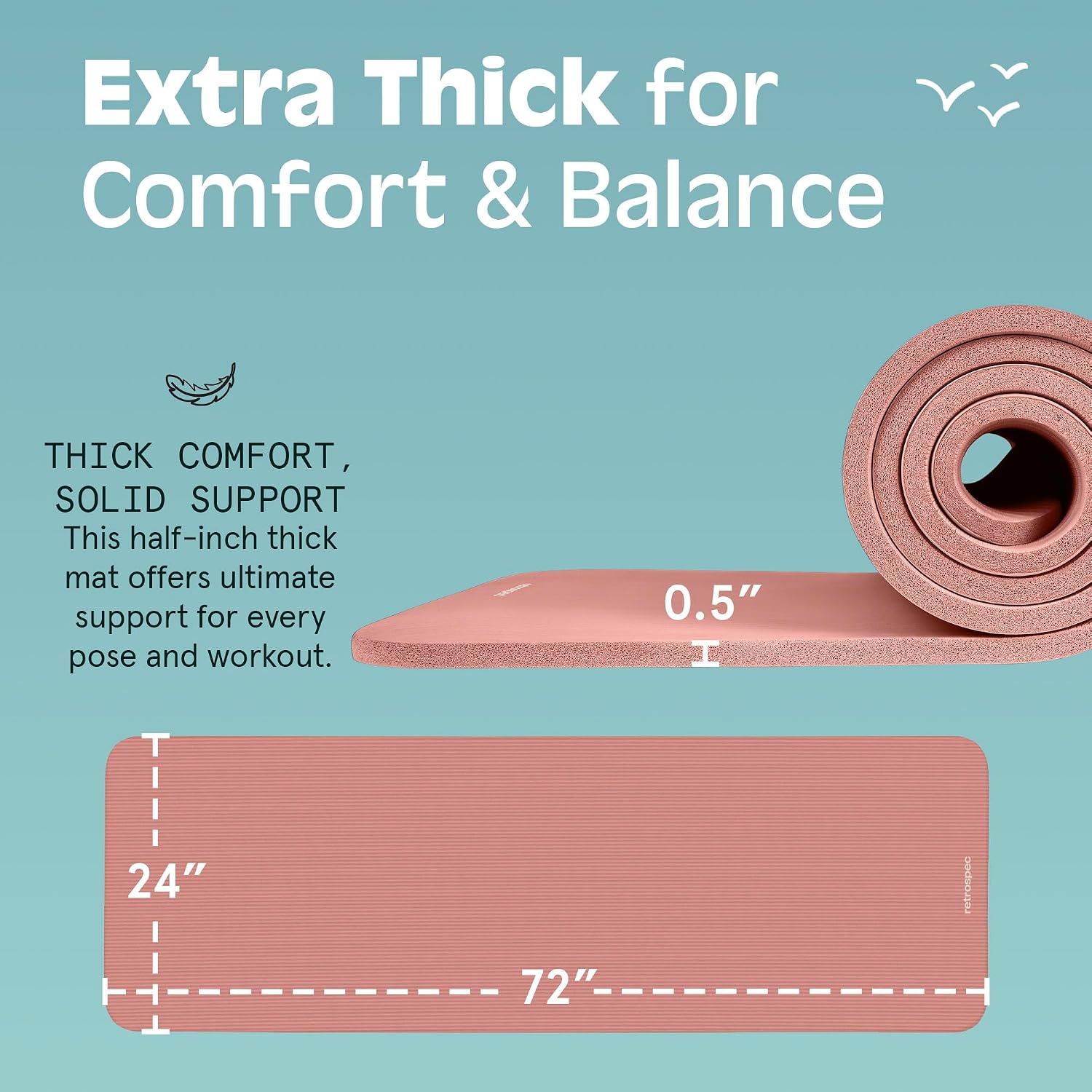 Retrospec Solana Yoga Mat Thick 1/2in Non-Slip Workout Mat with Nylon Strap - 72x24in Exercise Mat for Pilates, Stretching & Fitness - BPA Free, Easy Clean - Image 3