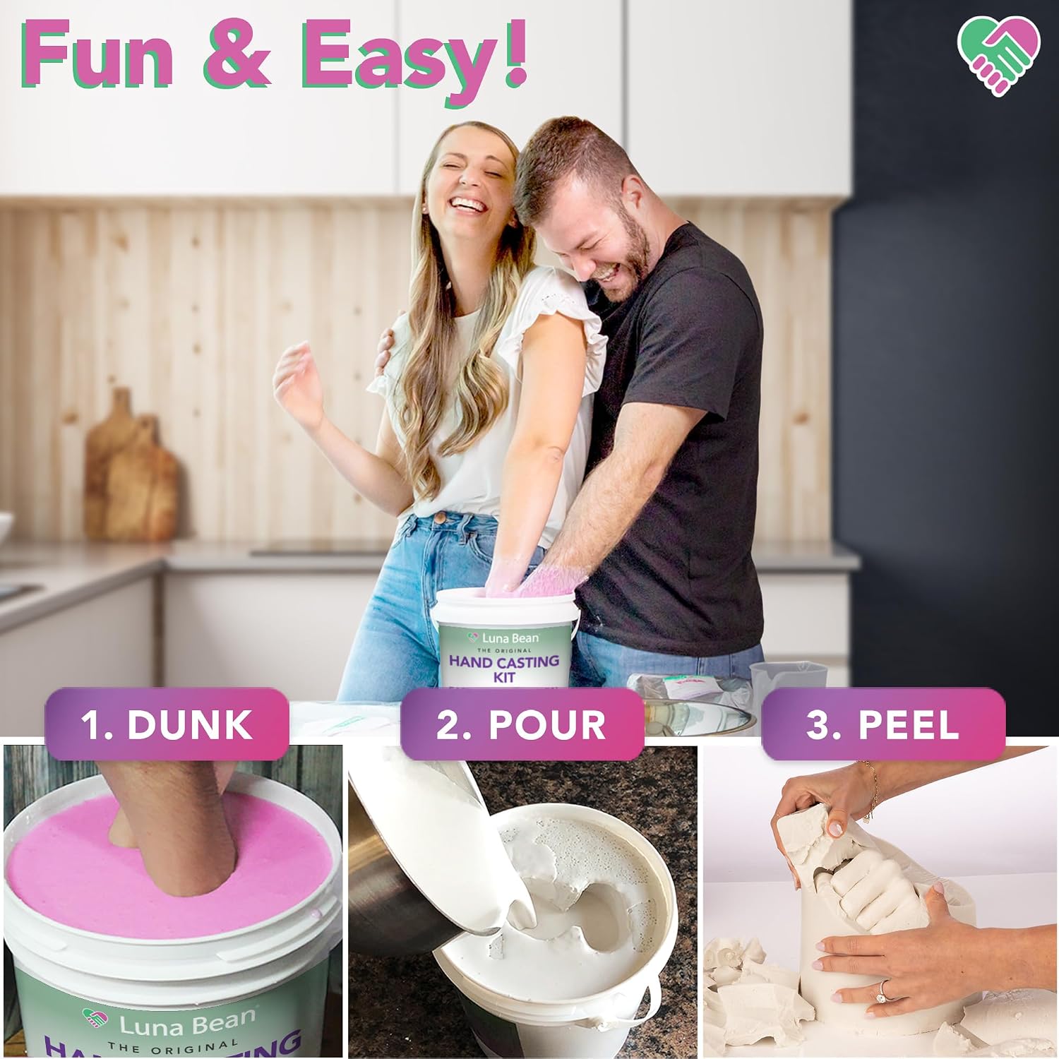 Luna Bean Hand Casting Kit - Couples, Wedding, Hand Mold | Highly detailed, easy to use, fun activity for making memories; gifts for women, special occasions, milestones, and family - Image 4