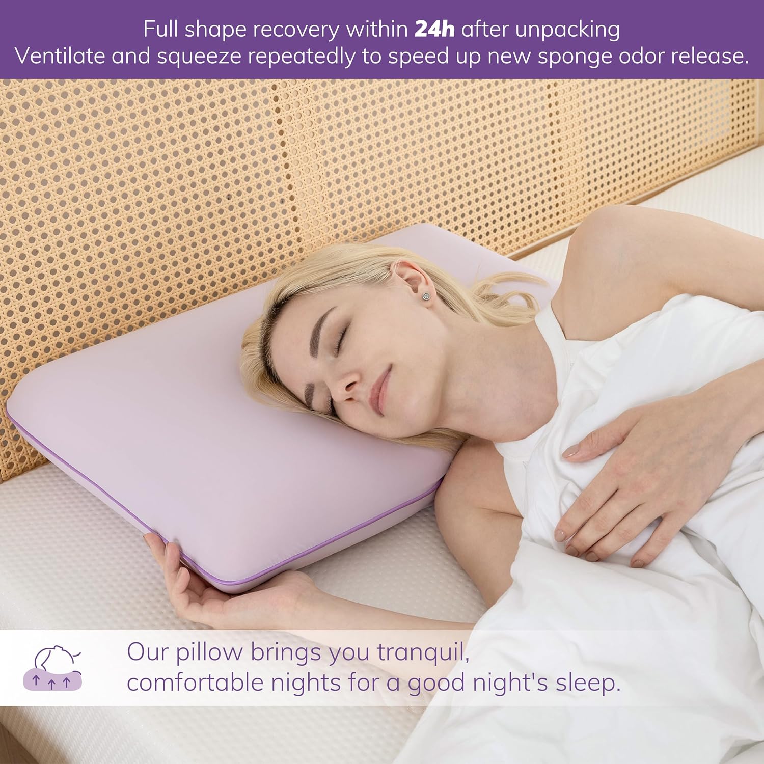EGOHOME Cooling Gel Memory Foam Pillow, Reversible Design, Neck Support | For Side, Back & Stomach Sleepers, Removable Machine Washable Cooling Cover, All-Season Comfort, Standard Size, Purple - Image 6