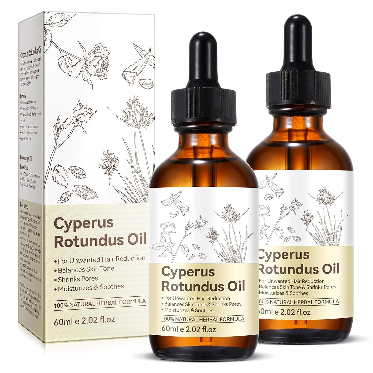 Premium Cyperus Rotundus Oil 2PCS - Reducing Body Hair Growth | 100% Pure Cyperus Rotundus Essential Oil for Smooth Skin & Hair Removal, 60ml - Image 2