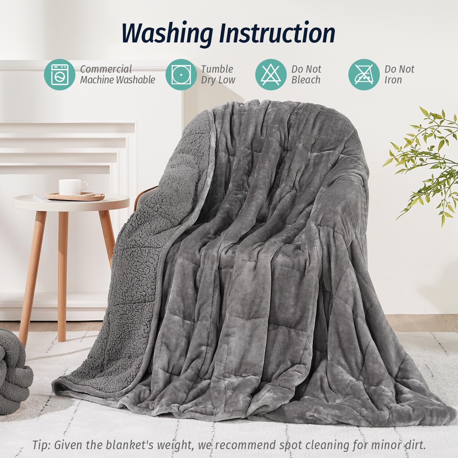 Sherpa Fleece Weighted Blanket for Adult 15 lbs Twin 48"x72" Grey | Better Sleep, Relax Body & Mind, Dual Sided Soft Fuzzy Heavy Throw Blankets, Plush Flannel Top, Chunky Fluffy, Warm Hug - Image 6