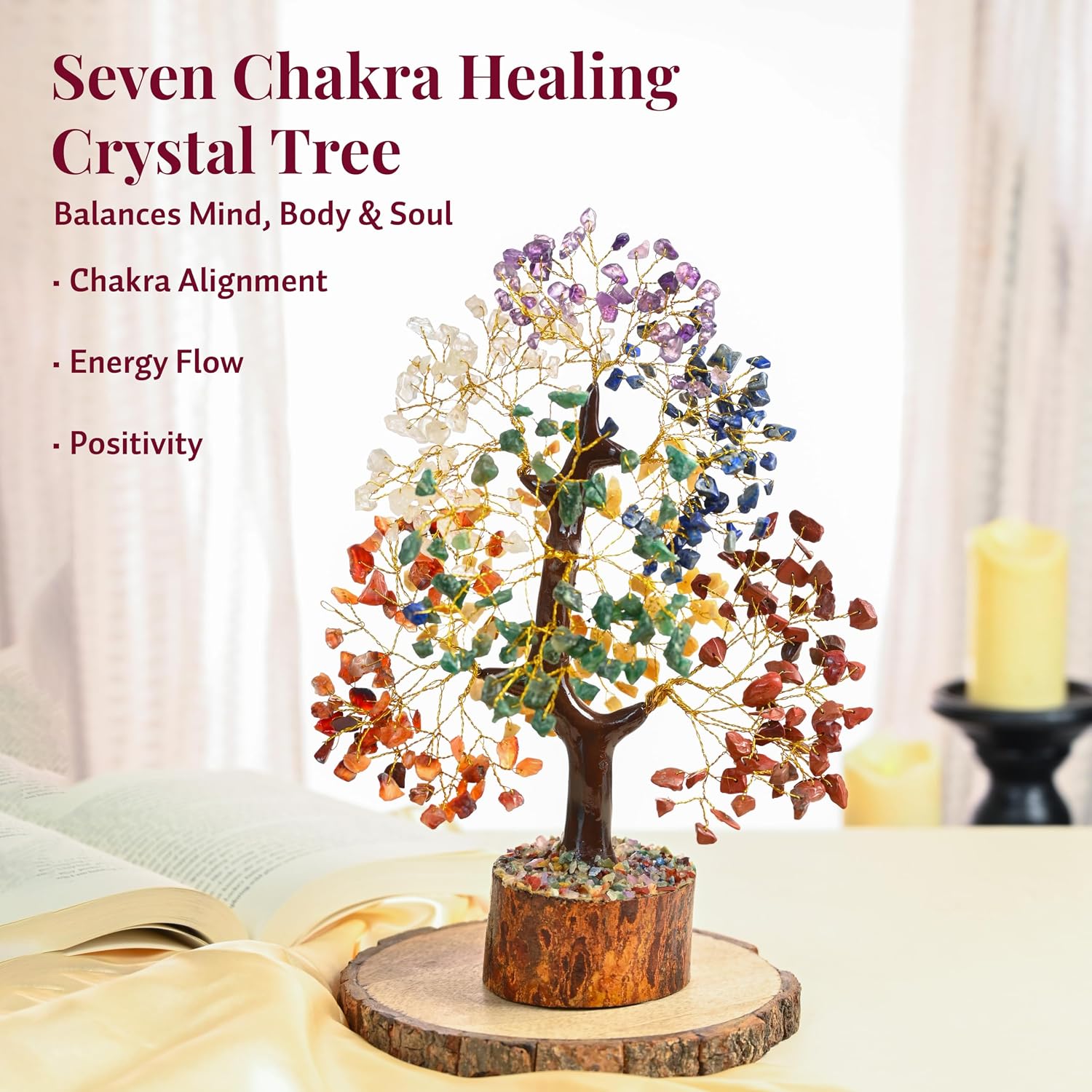 Crocon® 7 Chakra Crystal Tree of Life, Crystals & Healing Stones 10-12 inch | Money Tree for Positive Energy, Good Luck, Spiritual, Meditation Home Decor, Birthday Gifts for Women, Men, Mom & Sister - Image 5