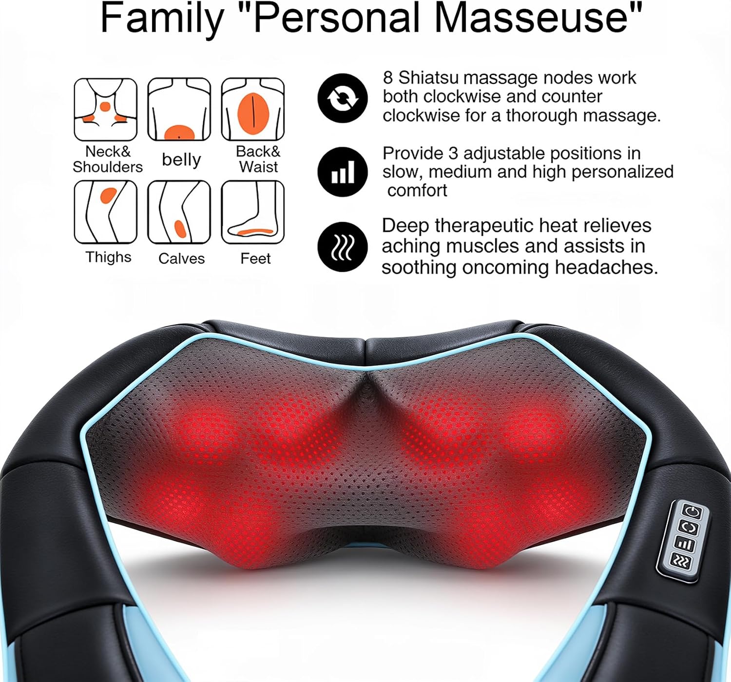 Mo Cuishle Women Men Gifts, Shiatsu Back Shoulder & Neck Massager with Heat | Electric Deep Tissue 4D Kneading Massage, Best Gifts for Mom Dad Wife Husband her Him, Christmas, Birthday (NOT Cordless) - Image 2