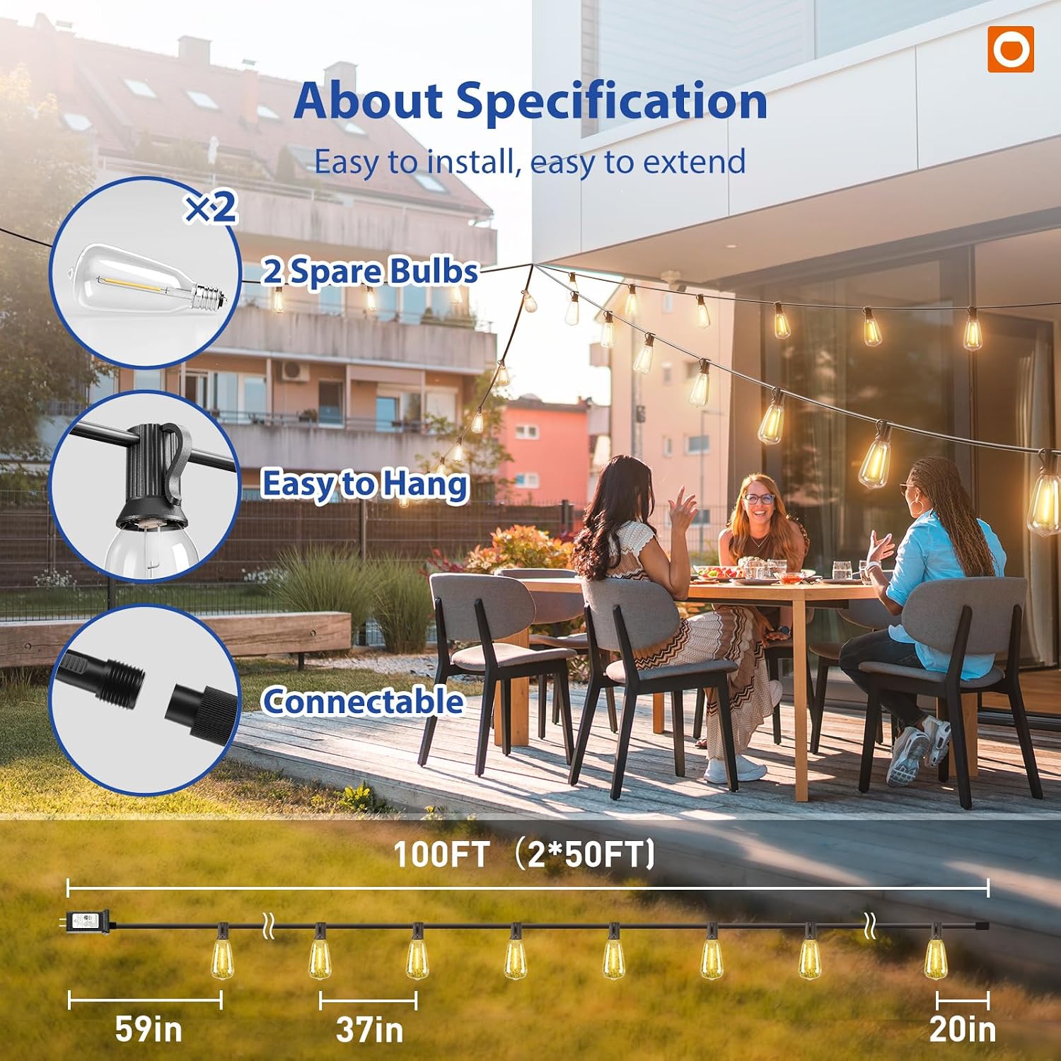 addlon 100FT Outdoor String Lights ST38 LED with Remote Waterproof Dimmable | Shatterproof Replaceable Bulbs, Connectable Hanging Strand for Porch Backyard Patio Garden Deck Outside, Timer,3 Modes - Image 5