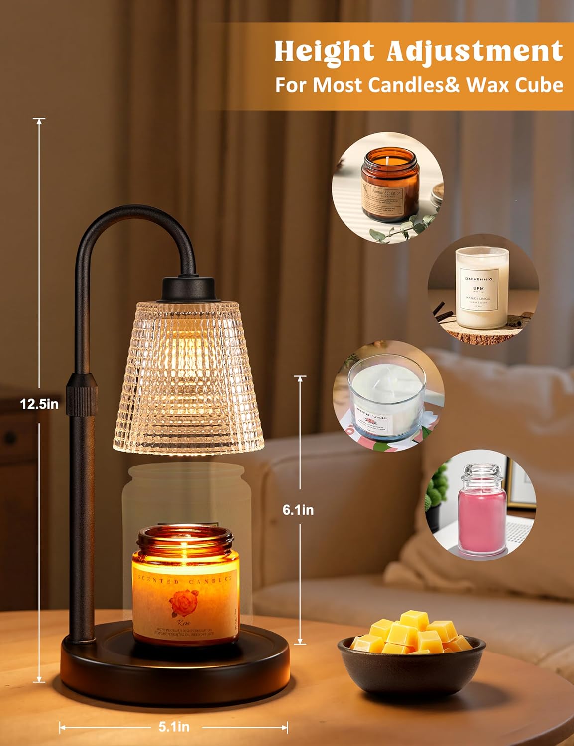 Innqoo Candle Warmer Lamp with Timer, Dimmable Candle Warmer for Jar Candles, Height Adjustable Wax Melts Warmer, Birthday Gifts for Women Mom, House Warming Gifts New Home Decor | Dimmable Candle Warmer for Jar Candles, Height Adjustable Wax Melts Warmer, Room Decor House Warming Gifts New - Image 2
