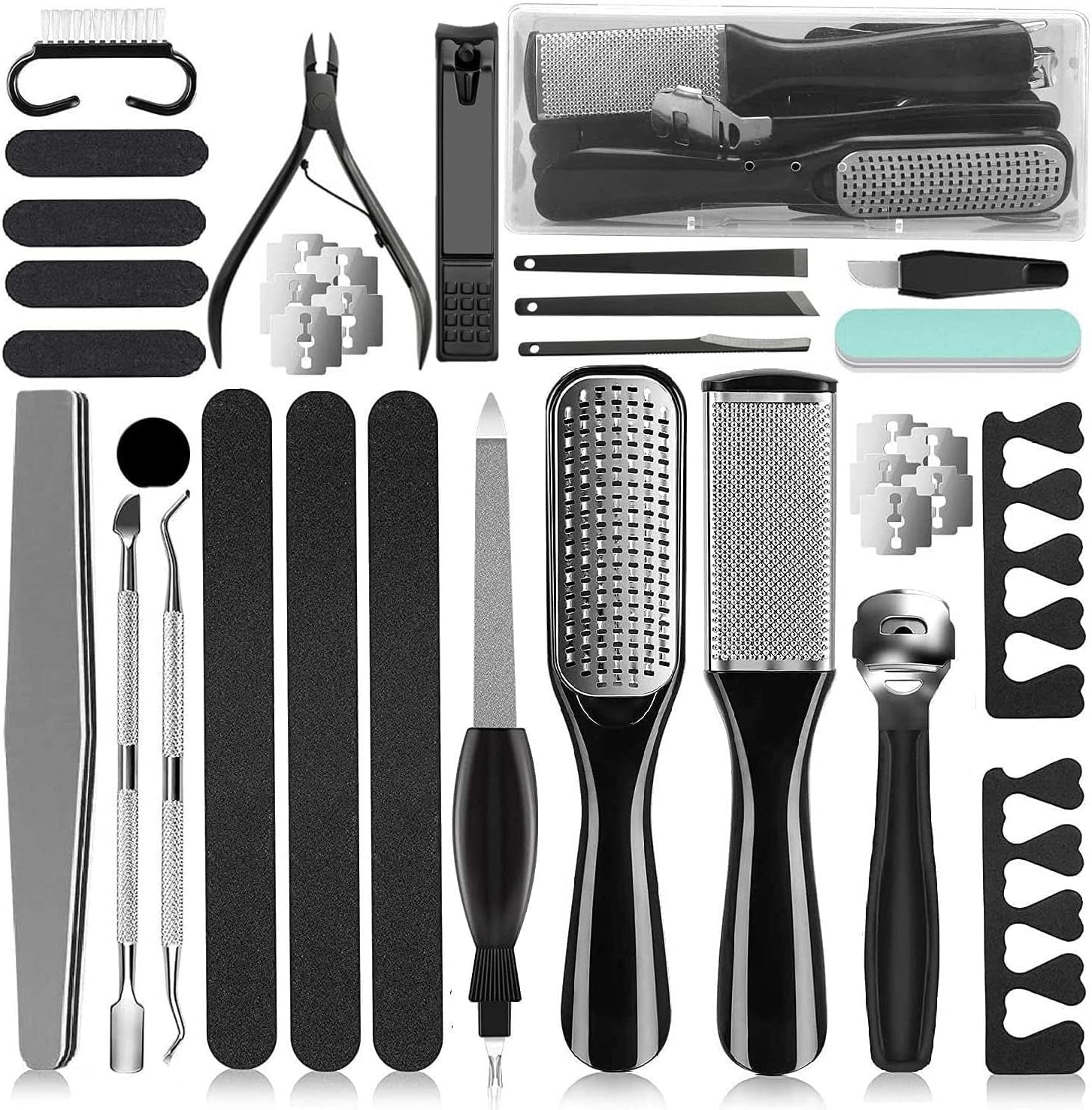 36 in 1 Professional Pedicure Kit, Foot File, Foot Rasp and Callus Remover | Stainless Steel Pedicure Tools for Feet with Foot Scrubber, Nail Clippers and Storage Case for Home or Salon Foot Care