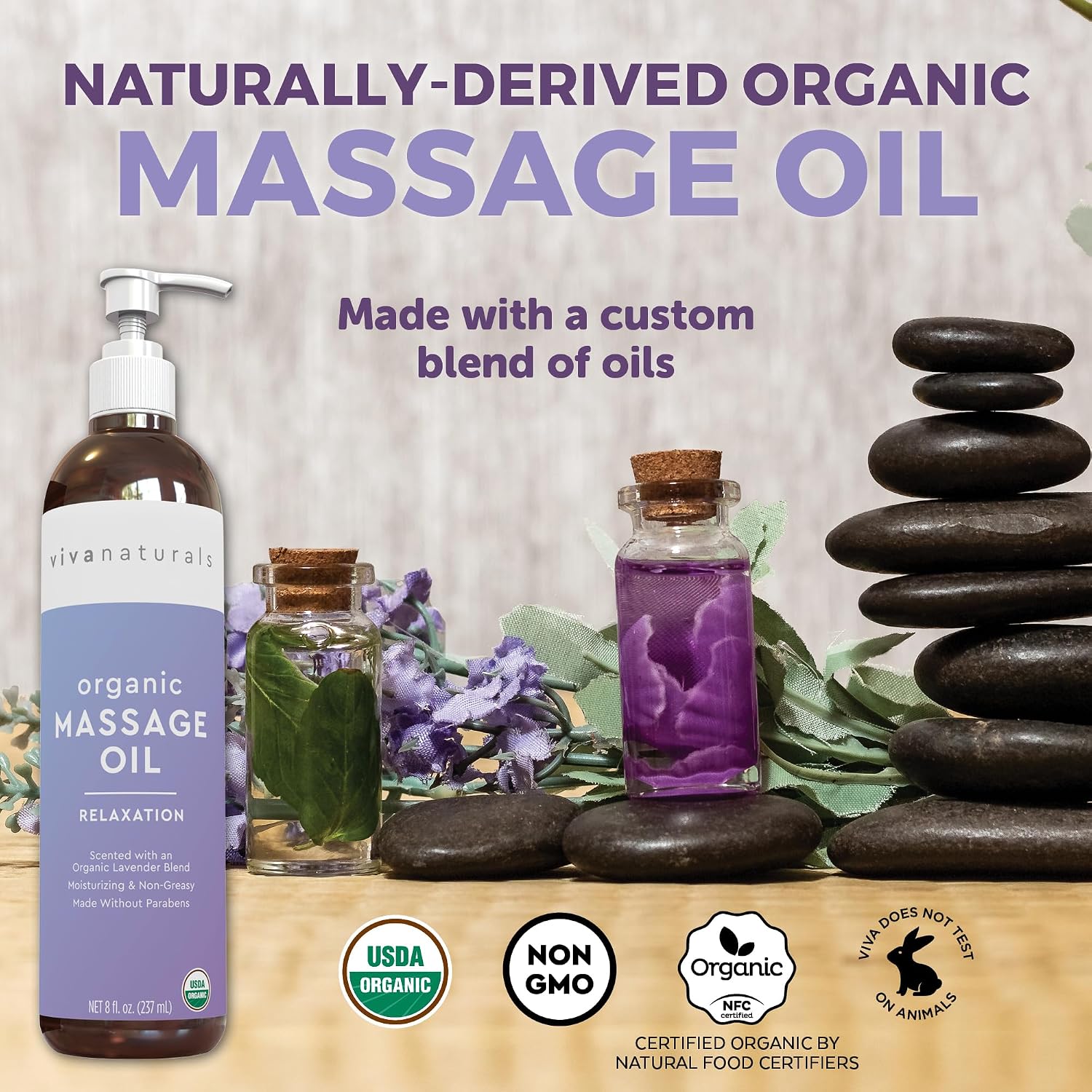 Viva Naturals Organic Massage Oil, Lavender Scented, 8 fl oz (237 mL) – Non-Greasy, Certified Organic Massage Therapy Oils - Image 5
