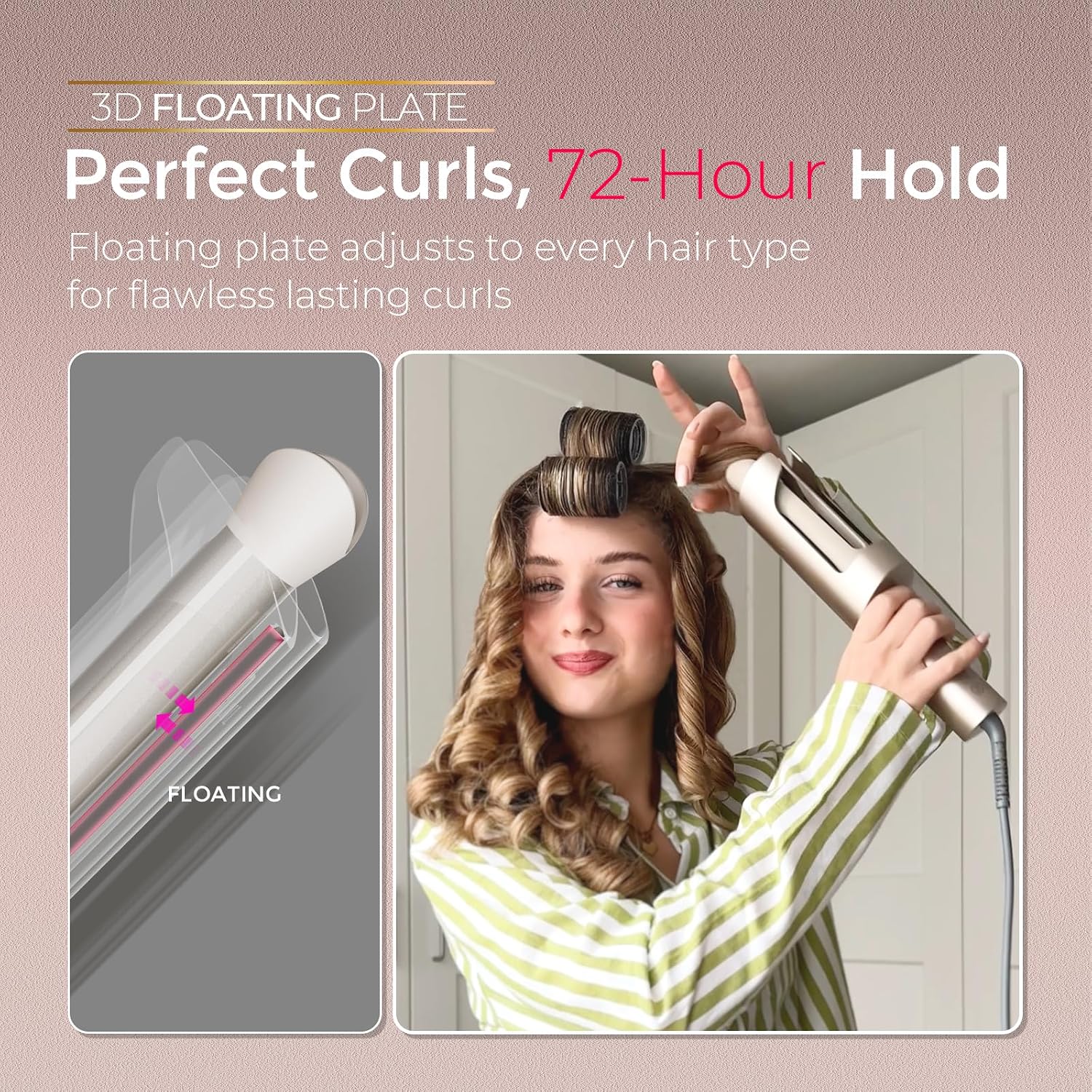 TYMO CurlPro Plus Automatic Rotating Curling Iron - Upgraded Long Barrel Curling Wand for Beach Waves & Long Hair, Ceramic Hair Curler for Women, Anti-Scald, 600M Ionic, Dual Voltage, Gold, 1 Inch - Image 5