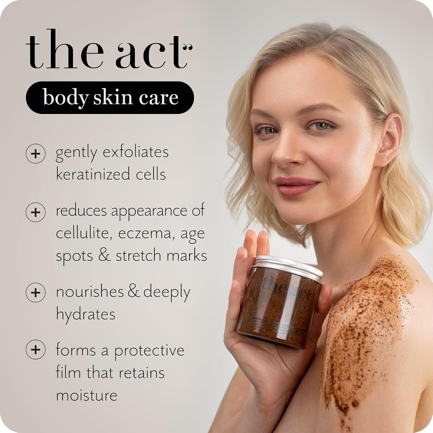 THE ACT Coffee Body Scrub with Salt & Cocoa – Exfoliating Scrub for Cellulite, Stretch Marks, Ingrown Hair – Organic Moisturizing Body Scrub with Vitamin E & Menthol – Gift for Women & Men, 10.58 Oz - Image 3