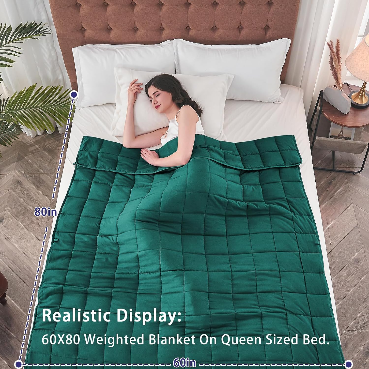 yescool Weighted Blanket for Adults 20lbs Queen Size, 60" x 80", Green | Christmas Birthday Gifts for Women Mom, Soft Thick Bed Blanket with Glass Bead, Perfect for 190-210 lbs, Machine Washable - Image 2