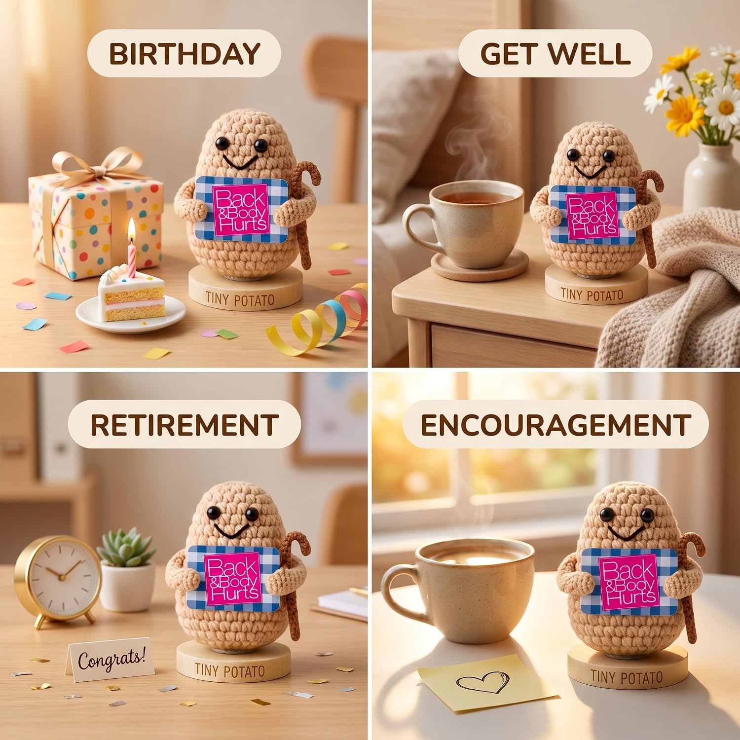 Back & Body Hurts Funny Crochet Potato - Funny Birthday Gifts, Get Well Gifts for Men Women, Gag Gift for Coworker, Friends, Over the Hill Birthday Gift for Her Him | Feel Better Soon Gag Present Idea - Image 3