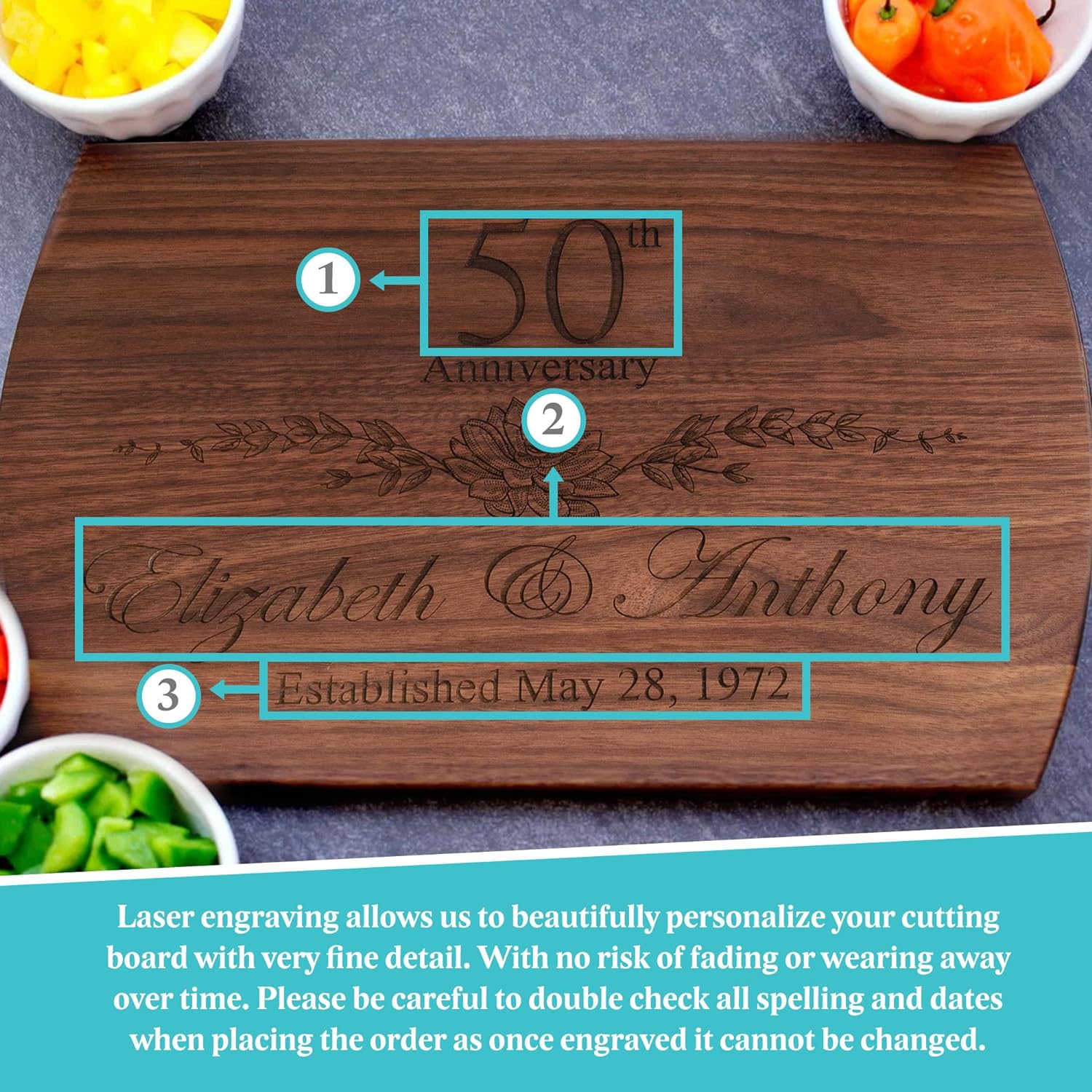 Personalized Cutting Board - 4 Sizes Engraved Charcuterie Board- Anniversary or Gift for Mothers, Anniversary Present for Parents Laser Engraved Custom Unique Keepsake - Image 6