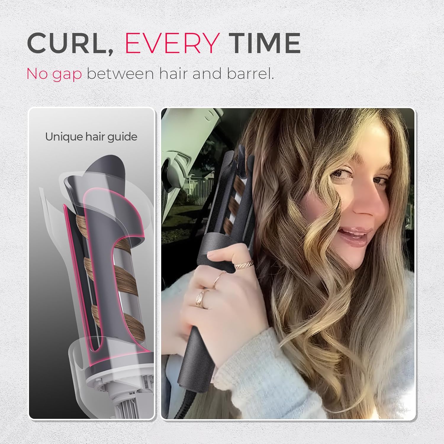 TYMO Automatic Rotating Curling Iron, TYMO CURLPRO Beach Waves Hair Curler | 500 Million Ionic Curling Wand, Dual Voltage, Portable Lightweight for Travel, Ceramic Coating, 1 Inch, Metallic Gray - Image 4