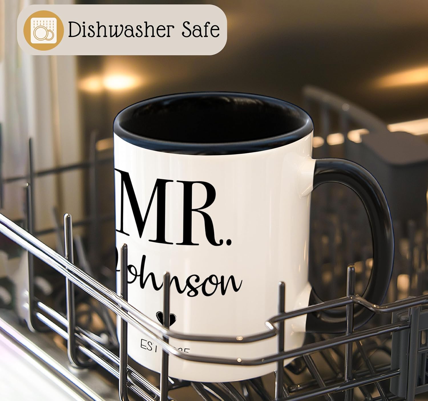 Personalized Mr & Mrs Coffee Mug Set | Customized Couple Gift Set for Engagement, Wedding, Anniversary, Valentine's Day | Custom Name Ceramic Tea Cup | 11 oz (White - Black) - Image 3