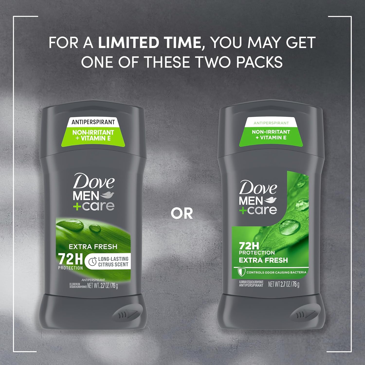 Dove Men+Care Extra Fresh Men's Antiperspirant Deodorant Stick Extra Fresh Twin pack With 72-hour sweat & odor protection with 1/4 Moisturizing Cream & Long-lasting Citrus Scent 2.7 oz | 72-hour sweat & odor protection. With 1/4 Moisturizing Cream & Long-lasting Citrus Scent - Image 3